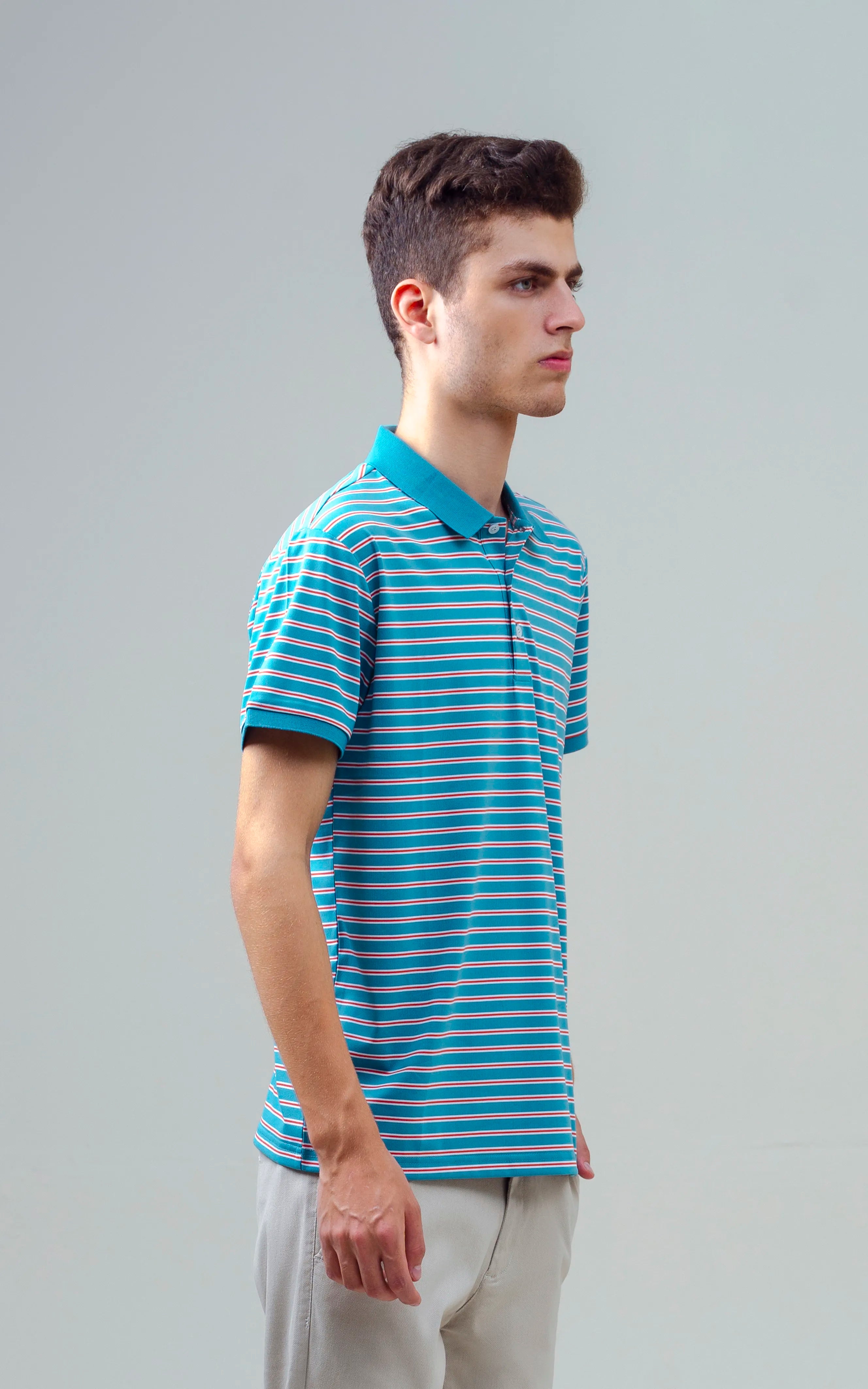 EXECUTIVE STRIPED POLO LIGHT AQUA BLUE