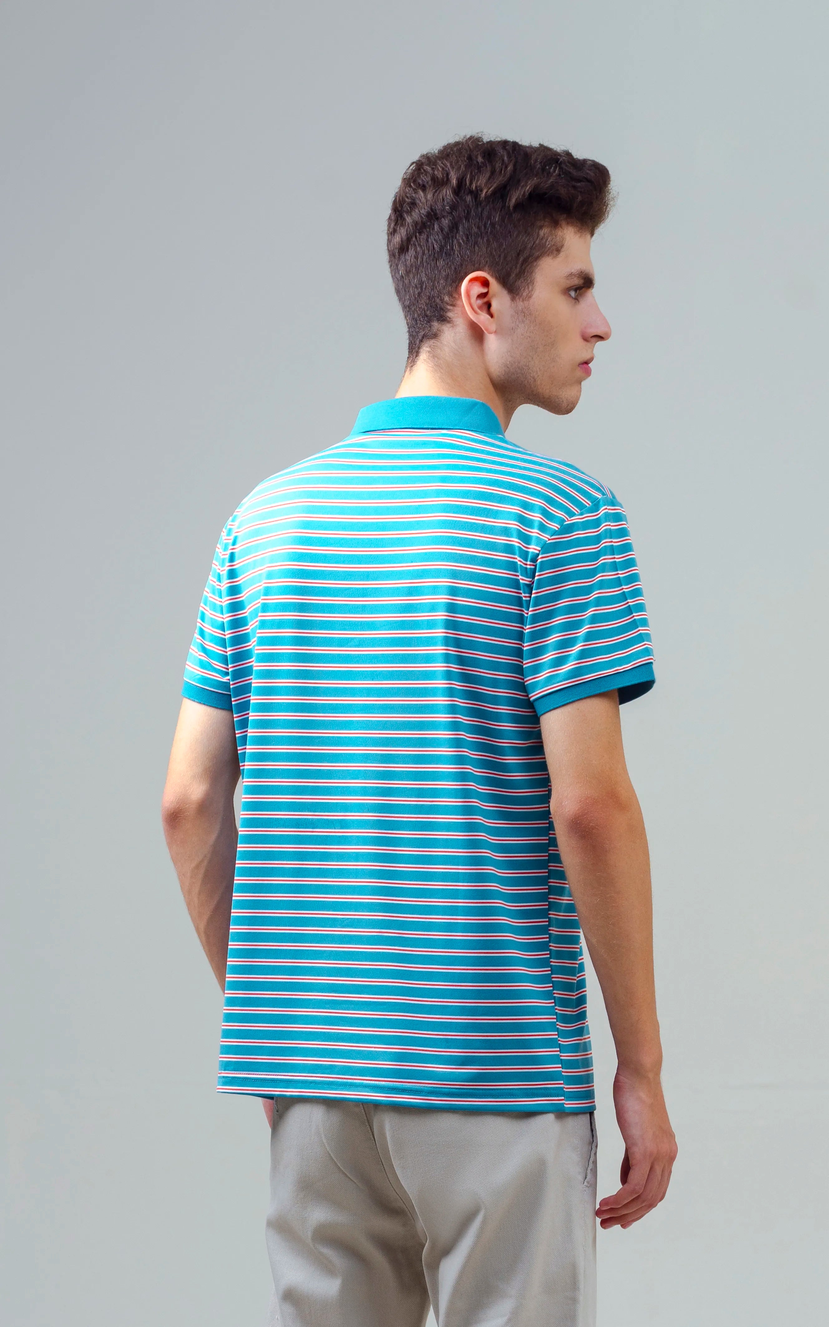 EXECUTIVE STRIPED POLO LIGHT AQUA BLUE