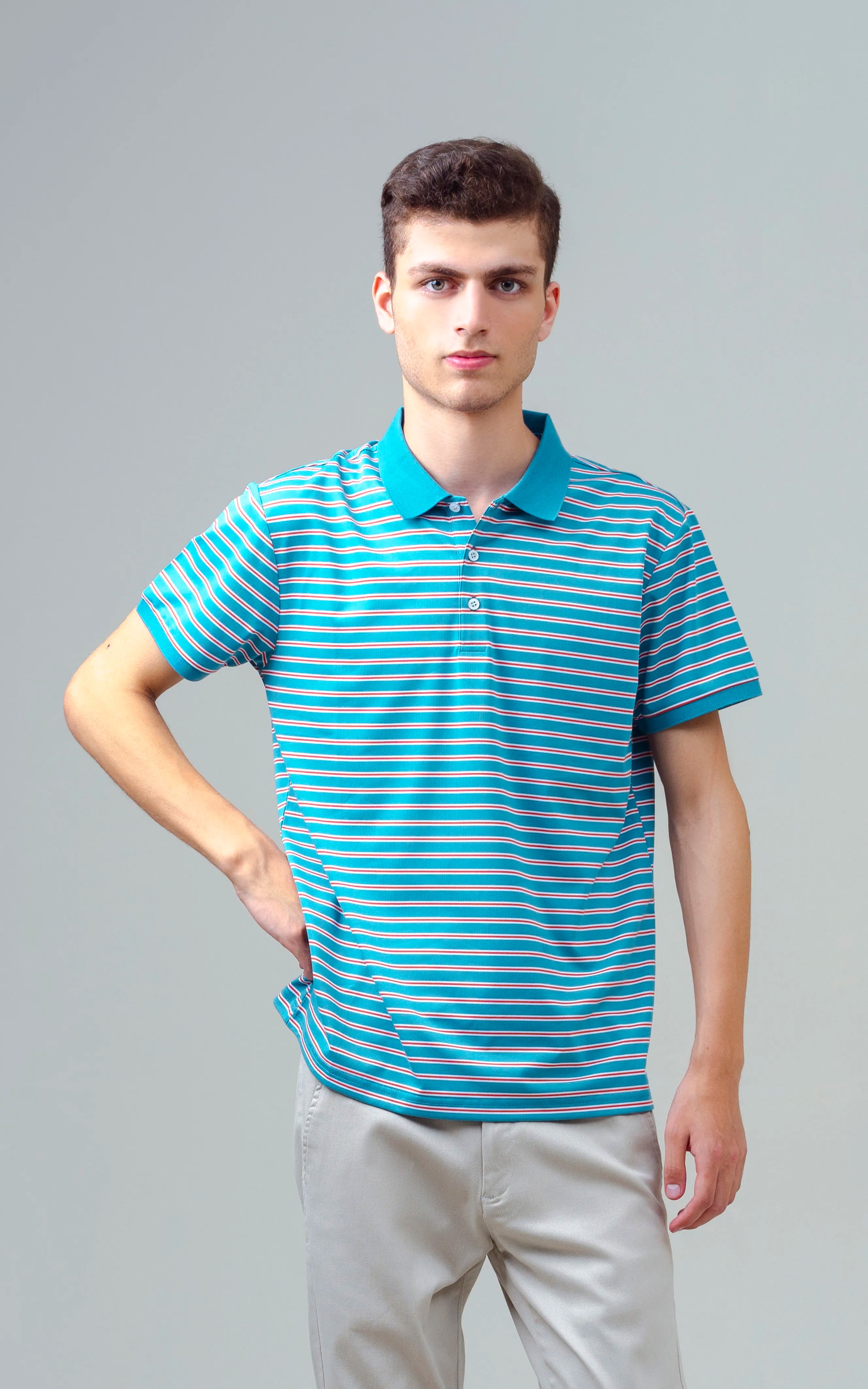 EXECUTIVE STRIPED POLO LIGHT AQUA BLUE