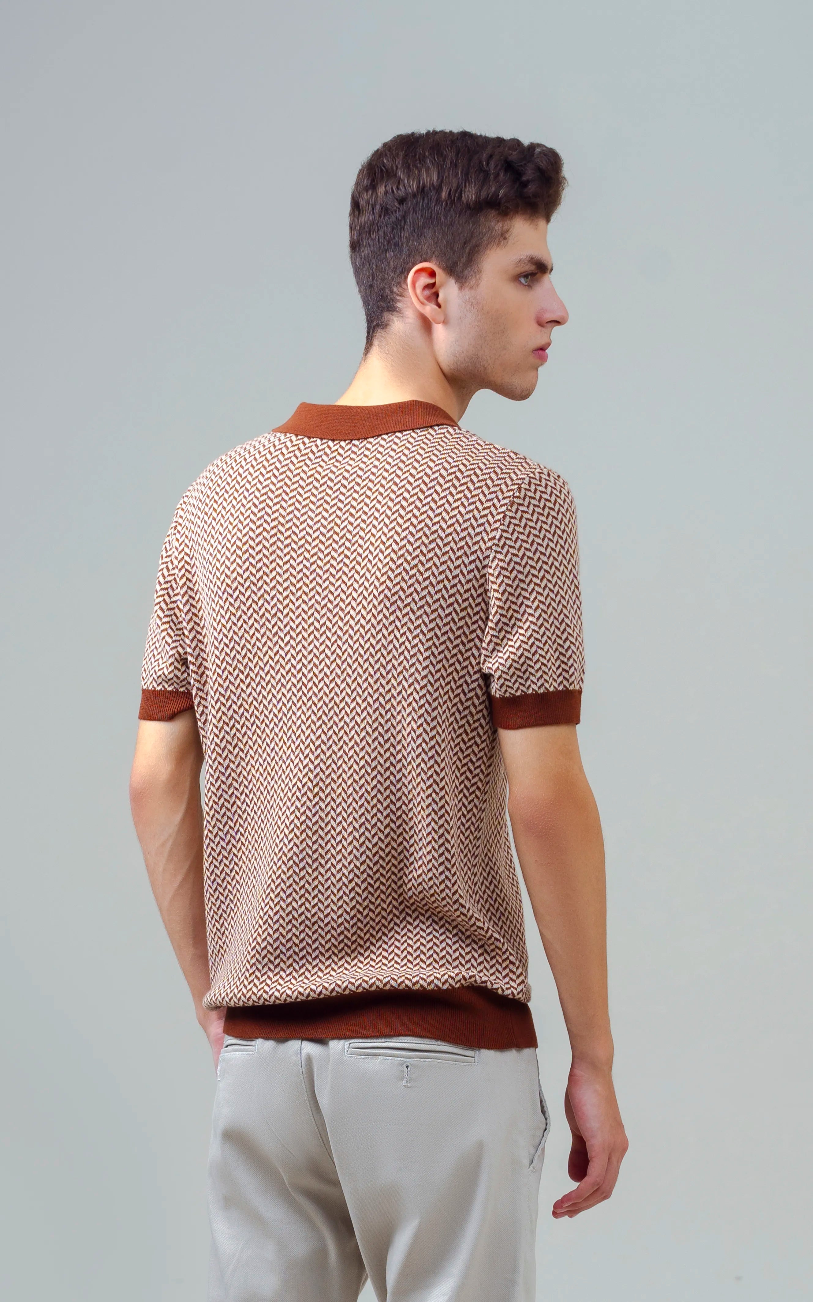 KNITTED JACQUARD POLO BROWN