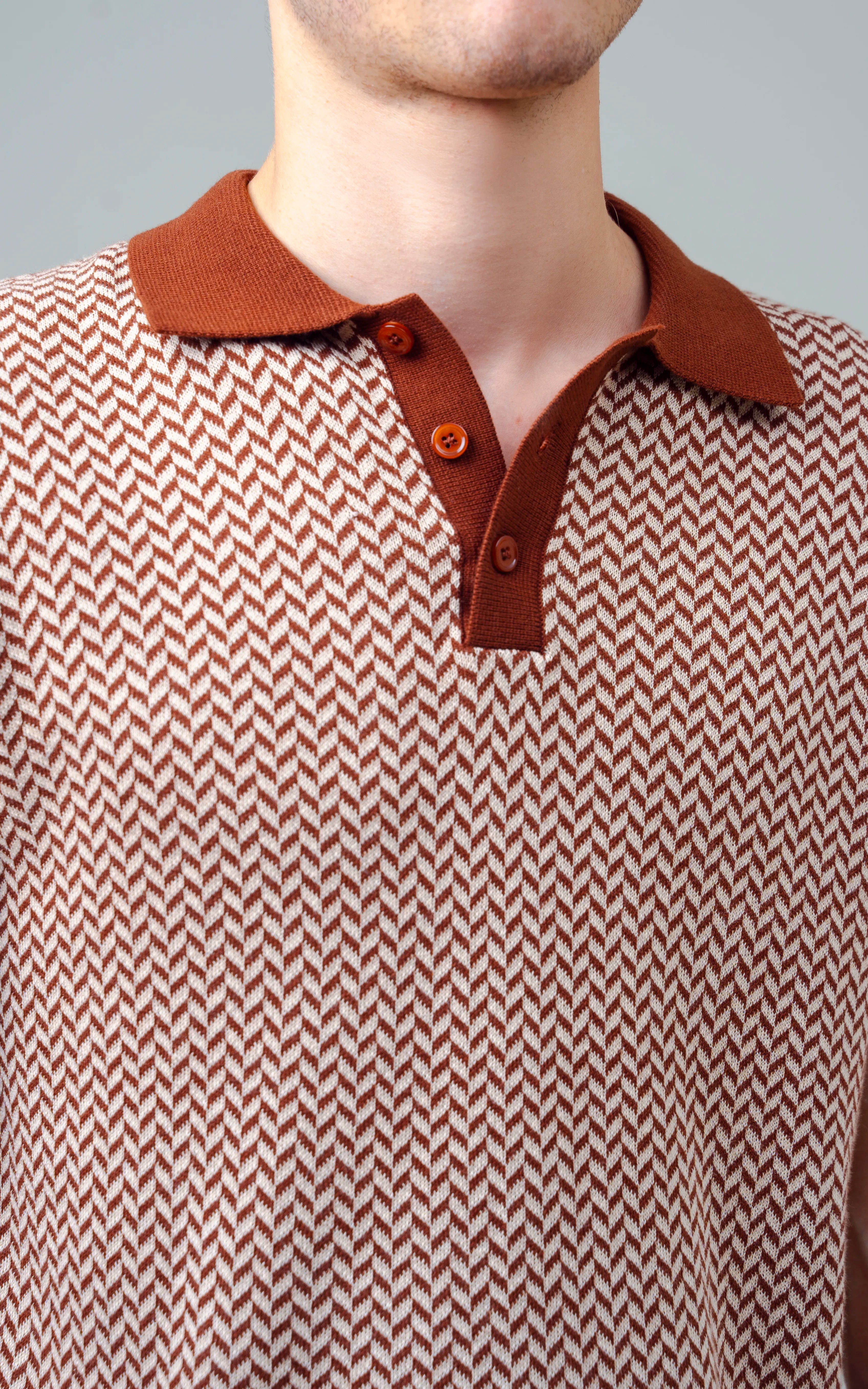 KNITTED JACQUARD  POLO BROWN
