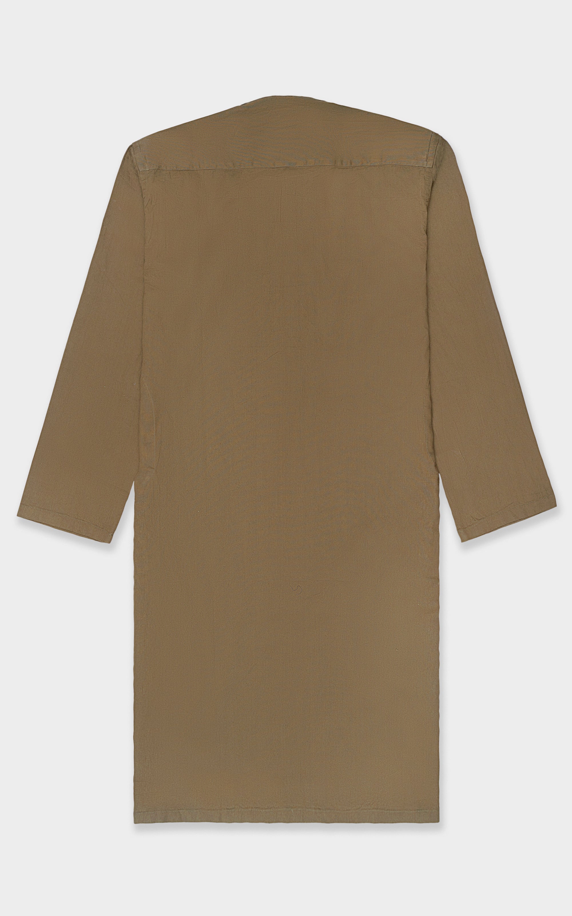 Olive kurta with 3/4 sleeves and clean back design with curved hem