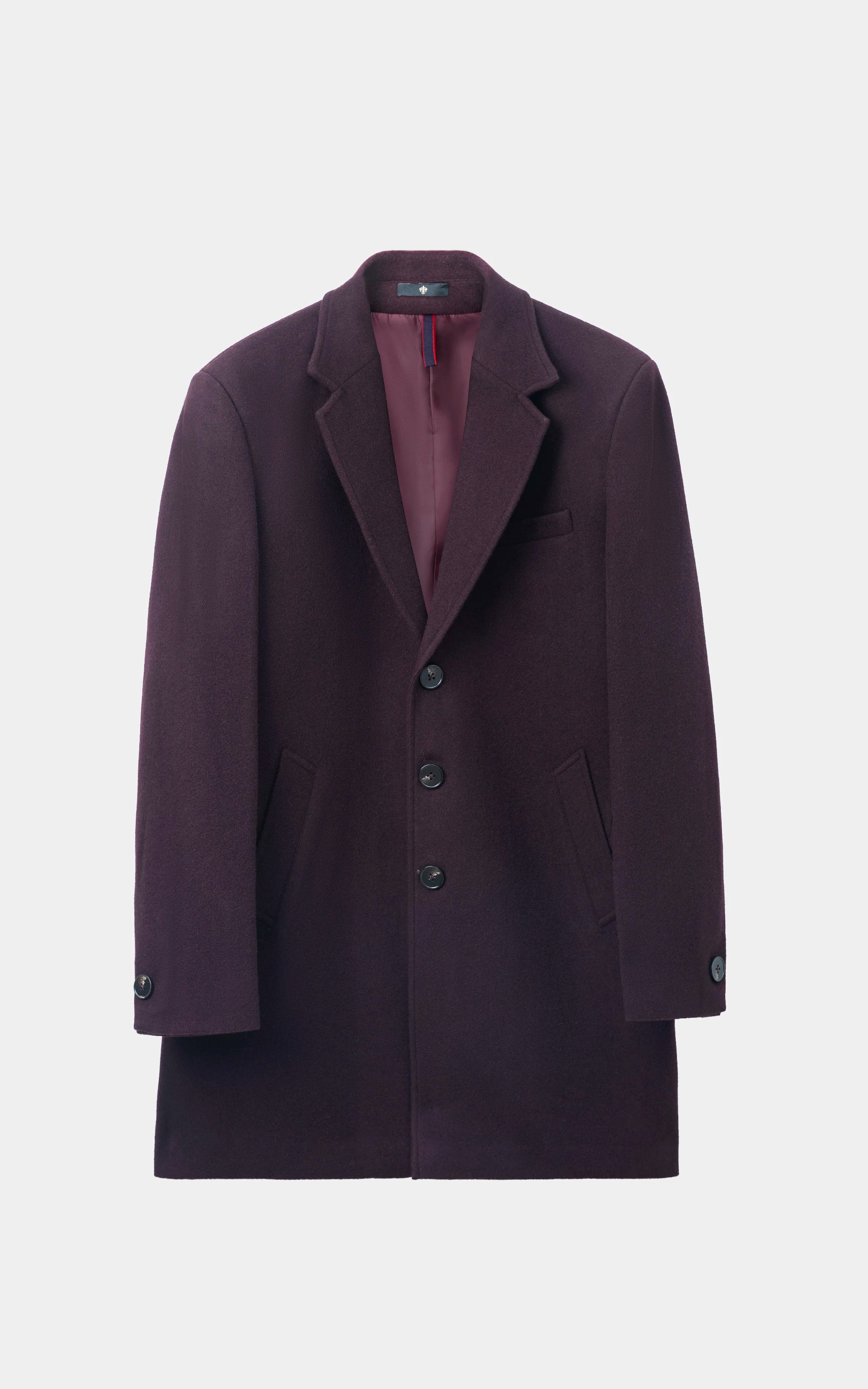 NOTCH LAPEL SMART FIT LONG COAT BURGUNDY