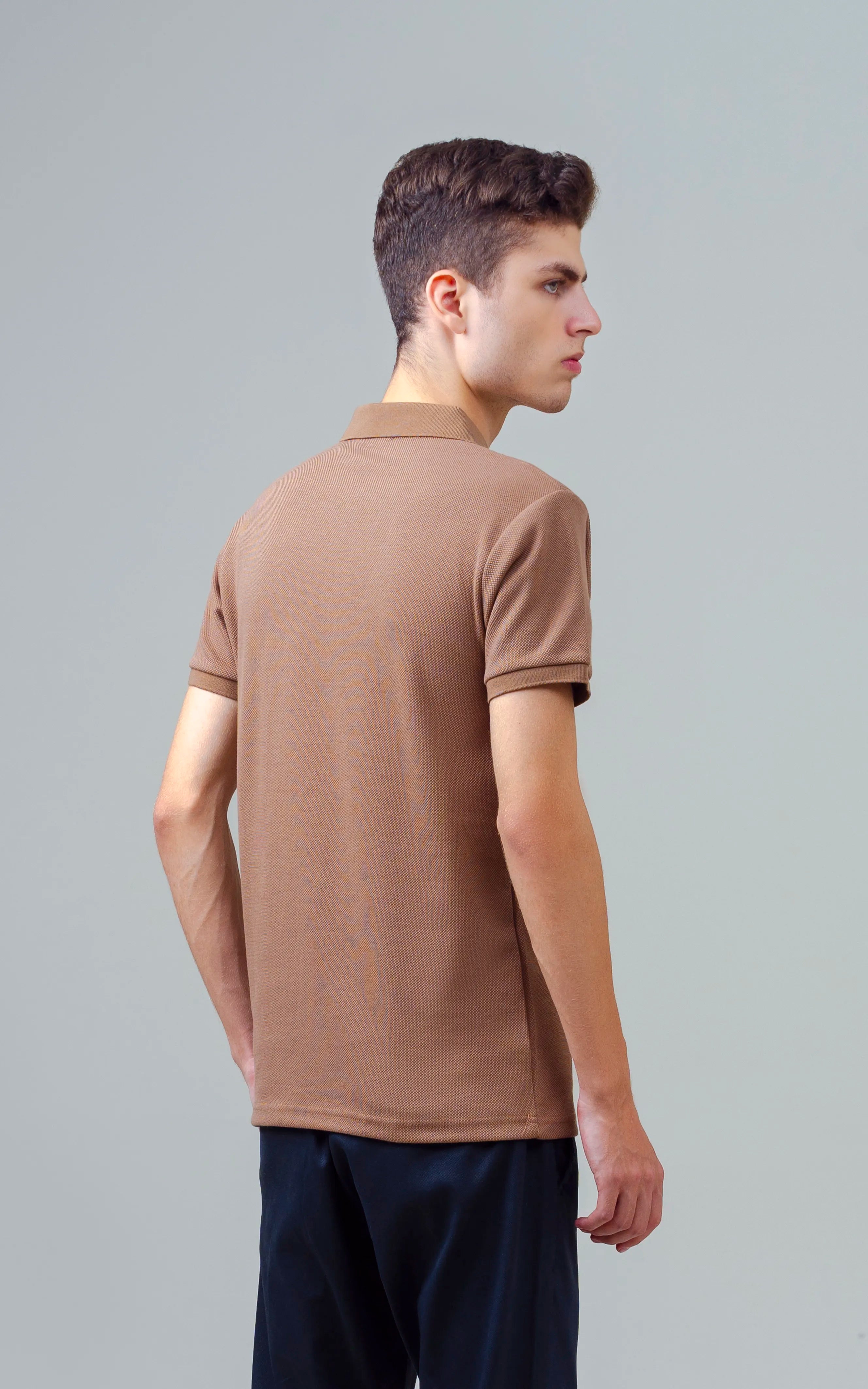 TEXTURED ZIPPER POLO DARK KHAKI