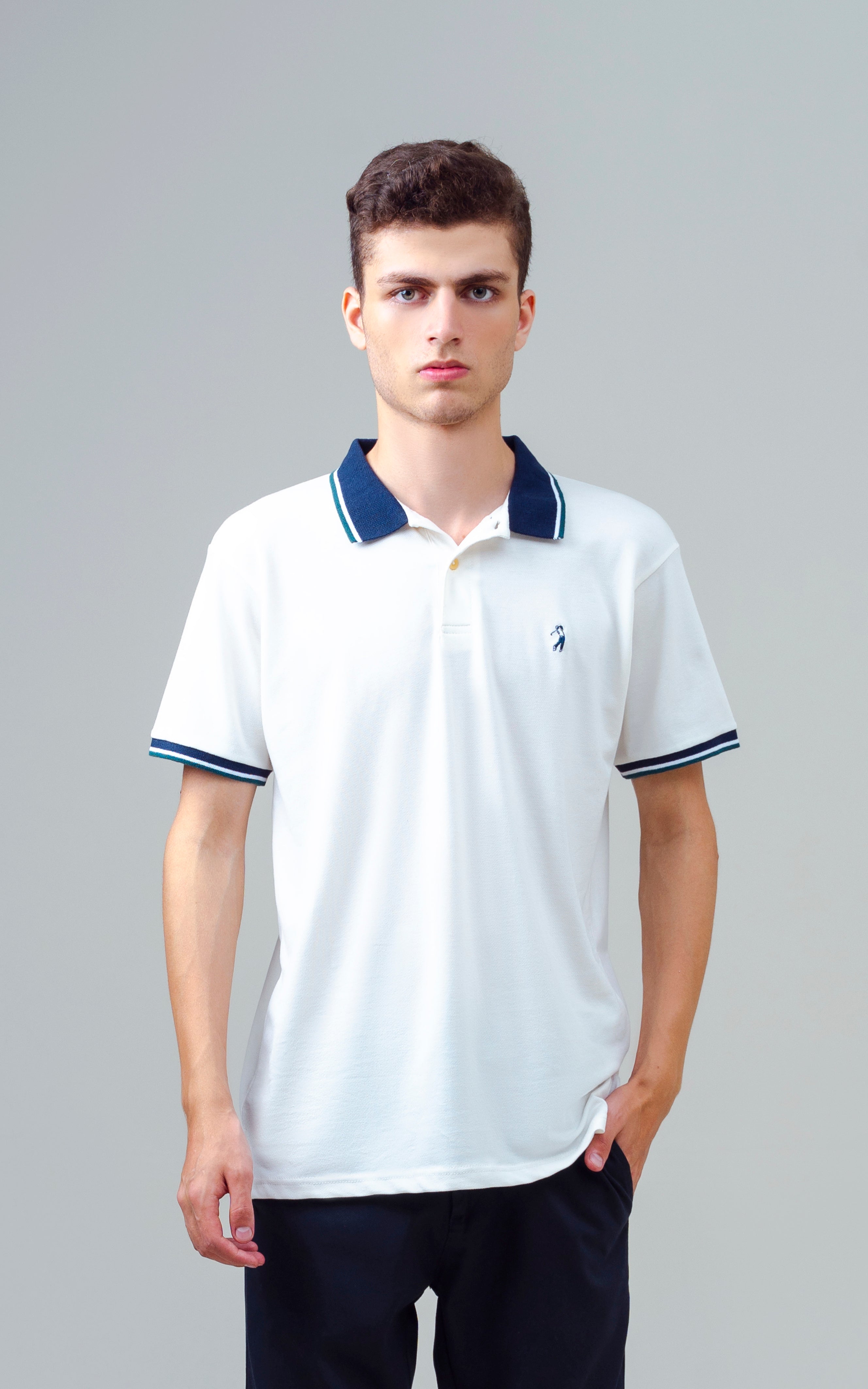 CONTRAST TIPPING COLLAR POLO SHIRT OFF WHITE