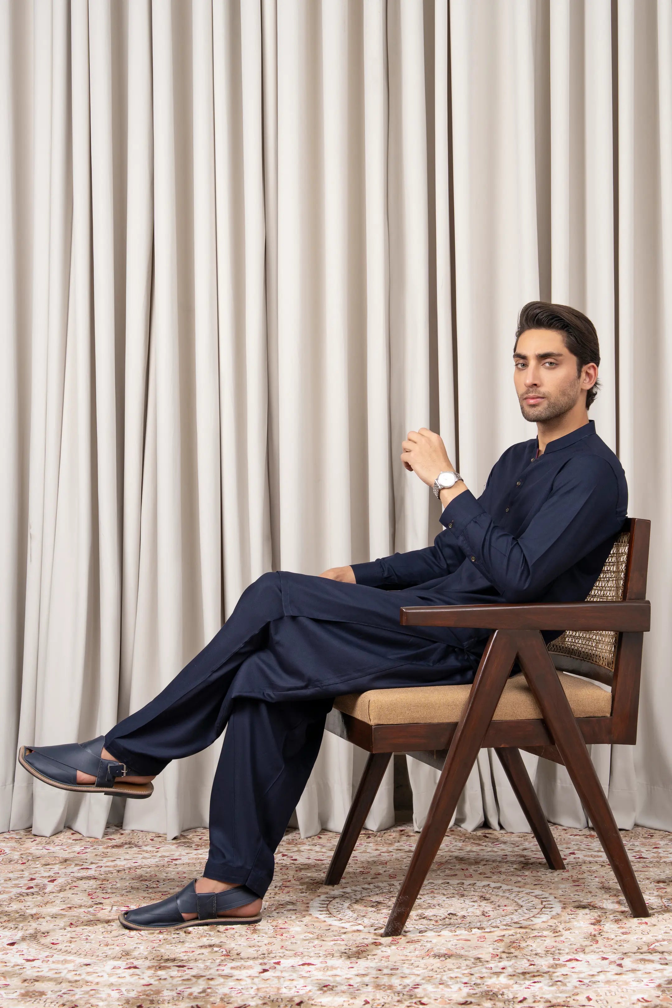 TEXTURED BLENDED KAMEEZ SHALWAR - SIGNATURE COLLECTION NAVY