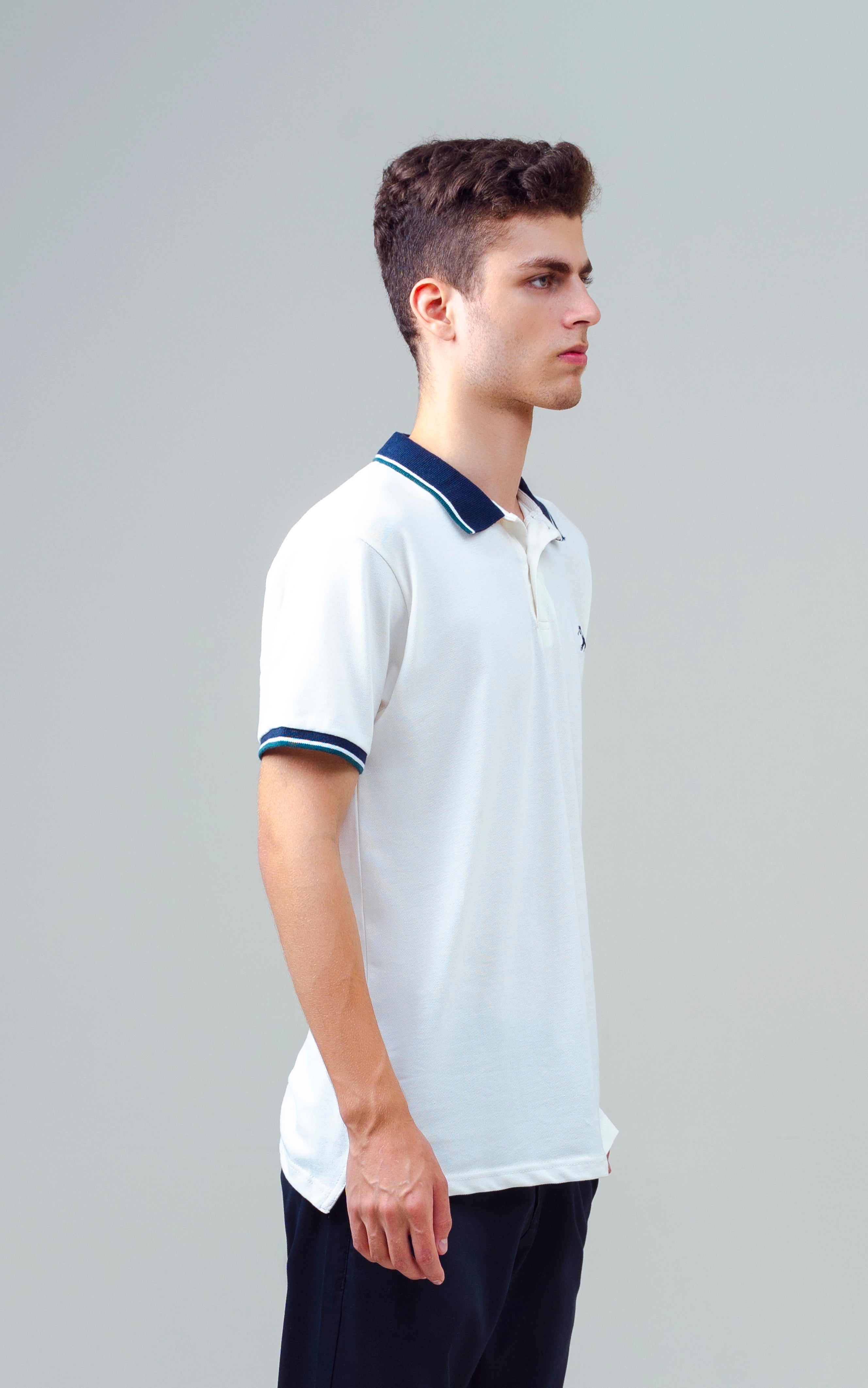 CONTRAST TIPPING COLLAR POLO SHIRT OFF WHITE