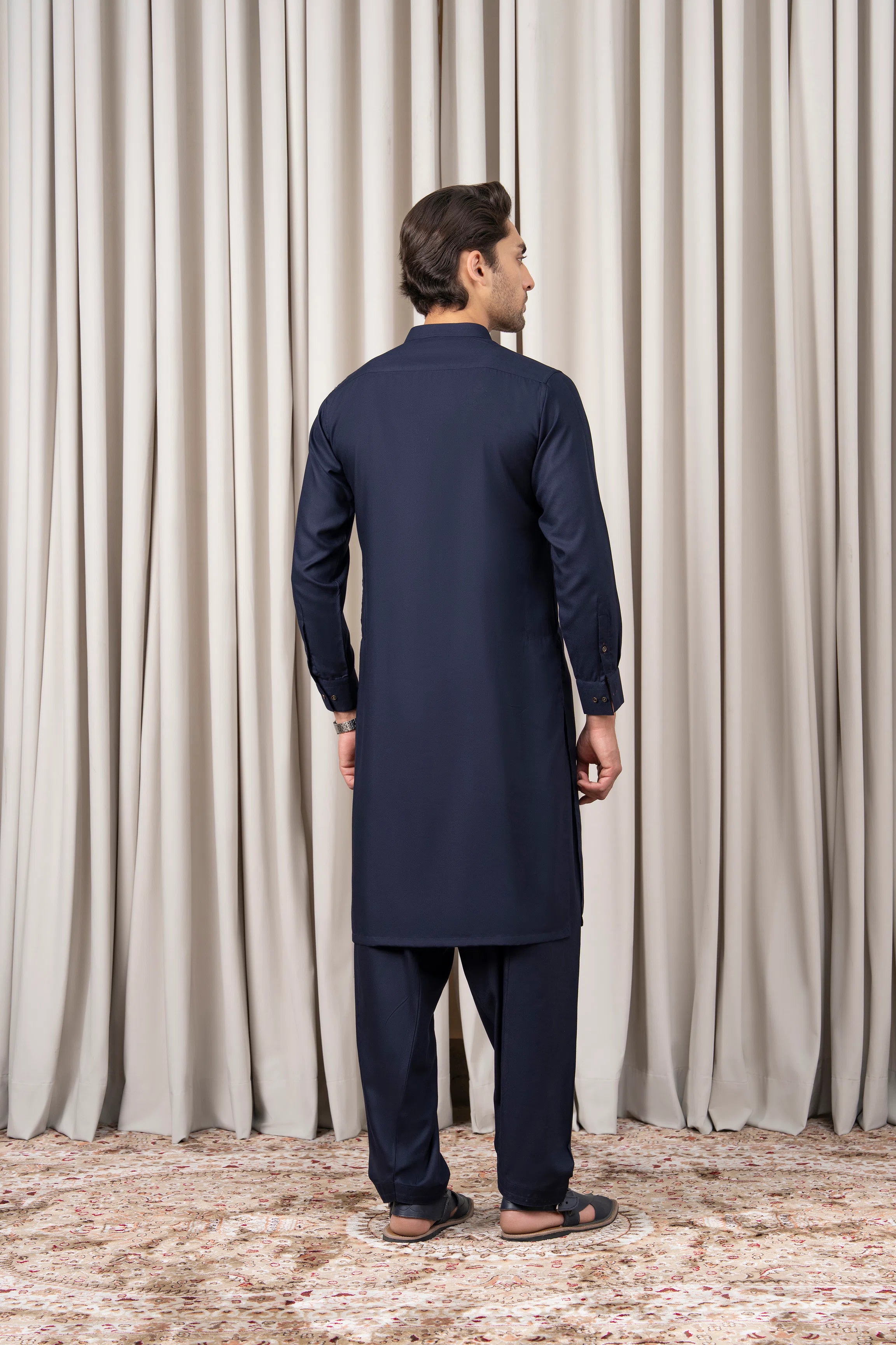 TEXTURED BLENDED KAMEEZ SHALWAR - SIGNATURE COLLECTION NAVY