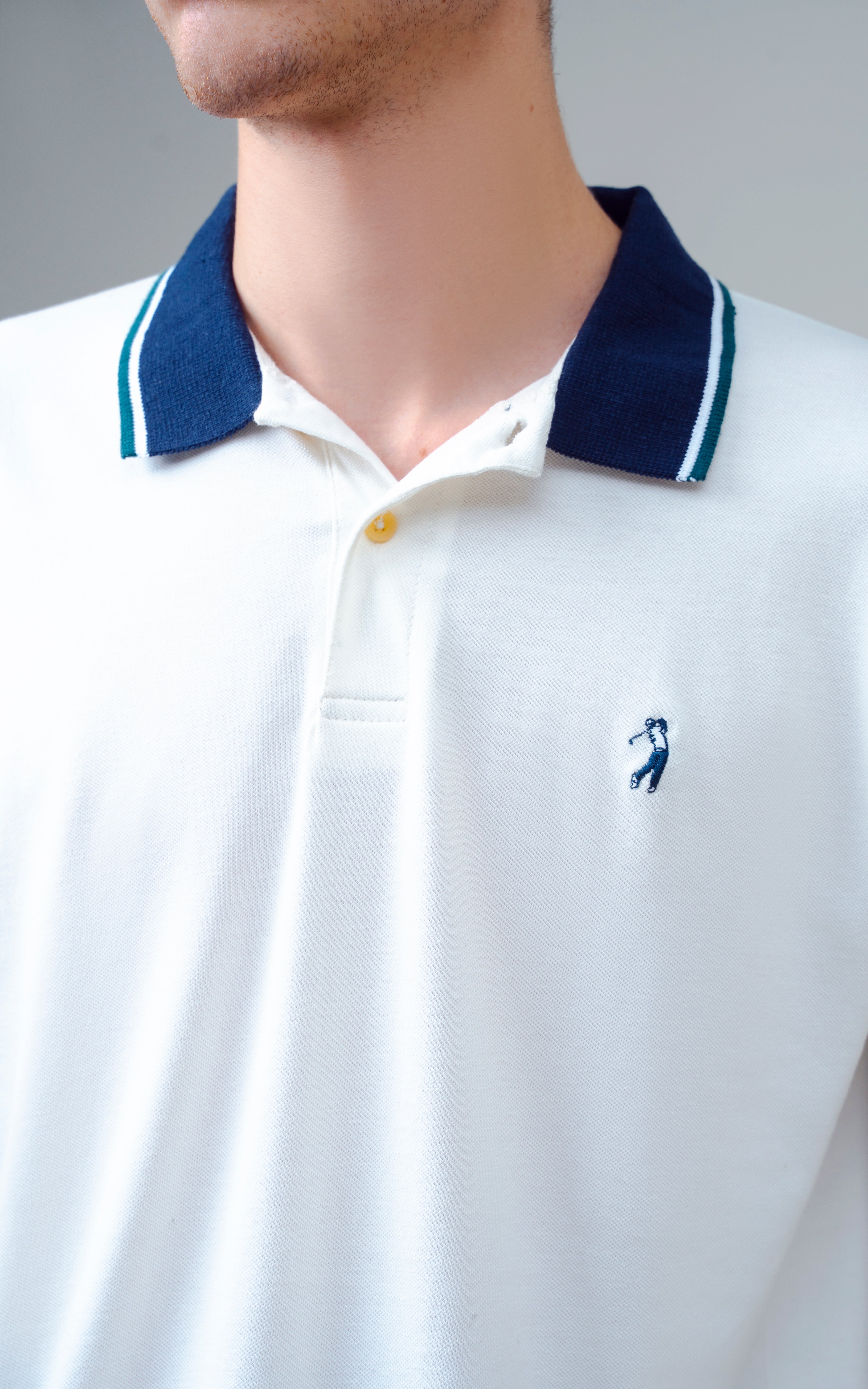 CONTRAST TIPPING COLLAR POLO SHIRT OFF WHITE
