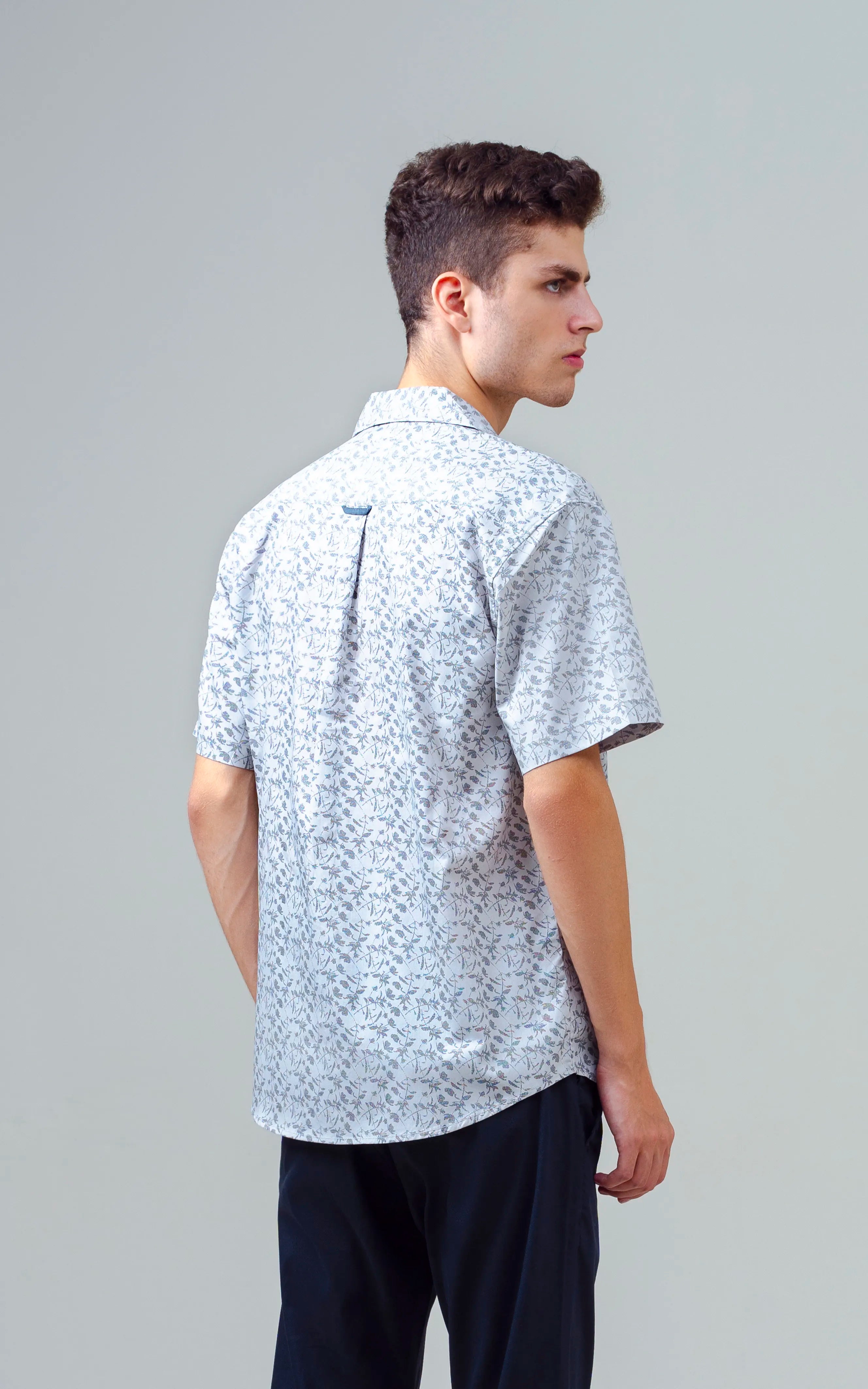 CUBAN COLLAR SHORT SLEEVES SHIRT GREY PRINTED