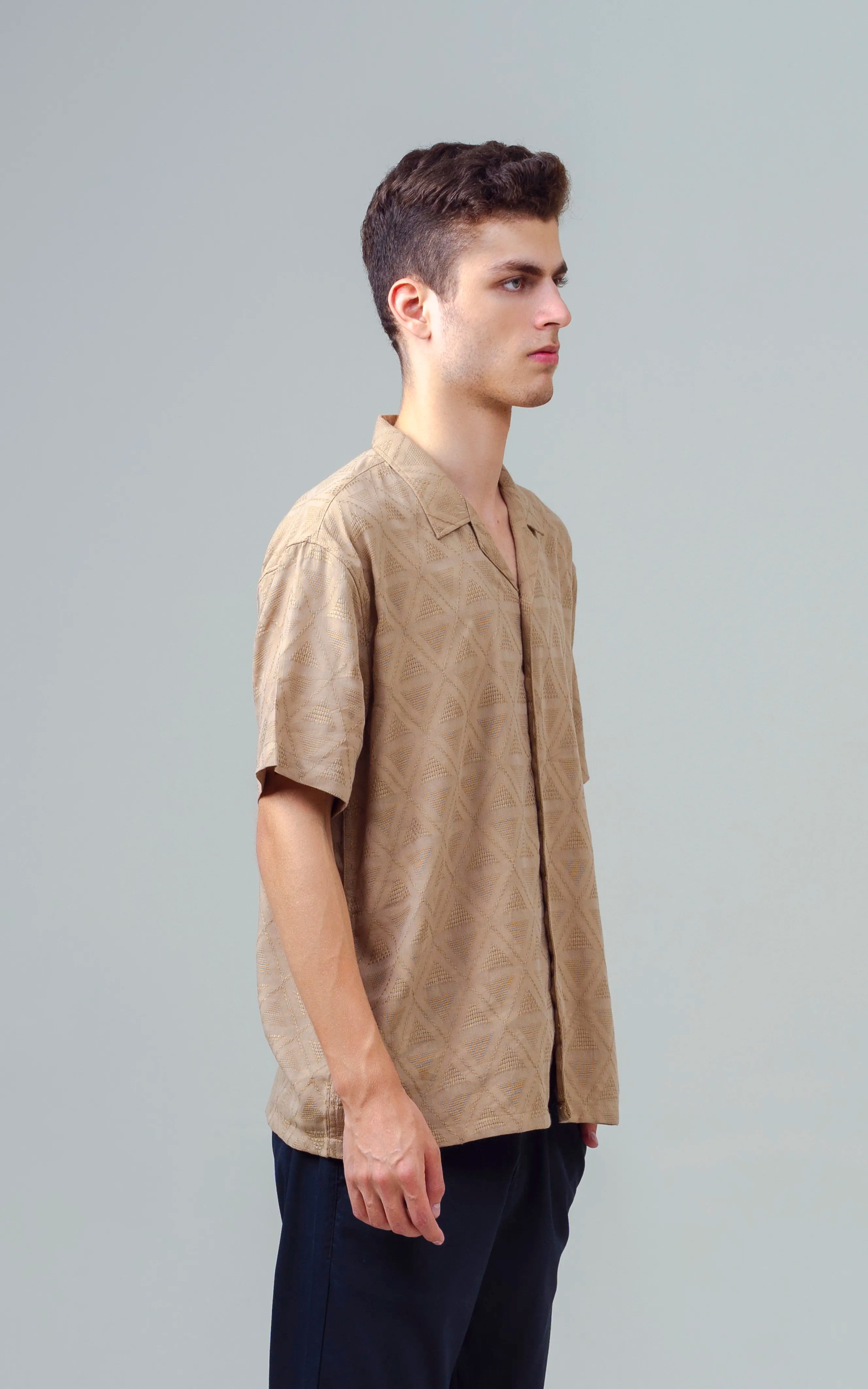 CUBAN COLLAR SHORT SLEEVES SHIRT KHAKI
