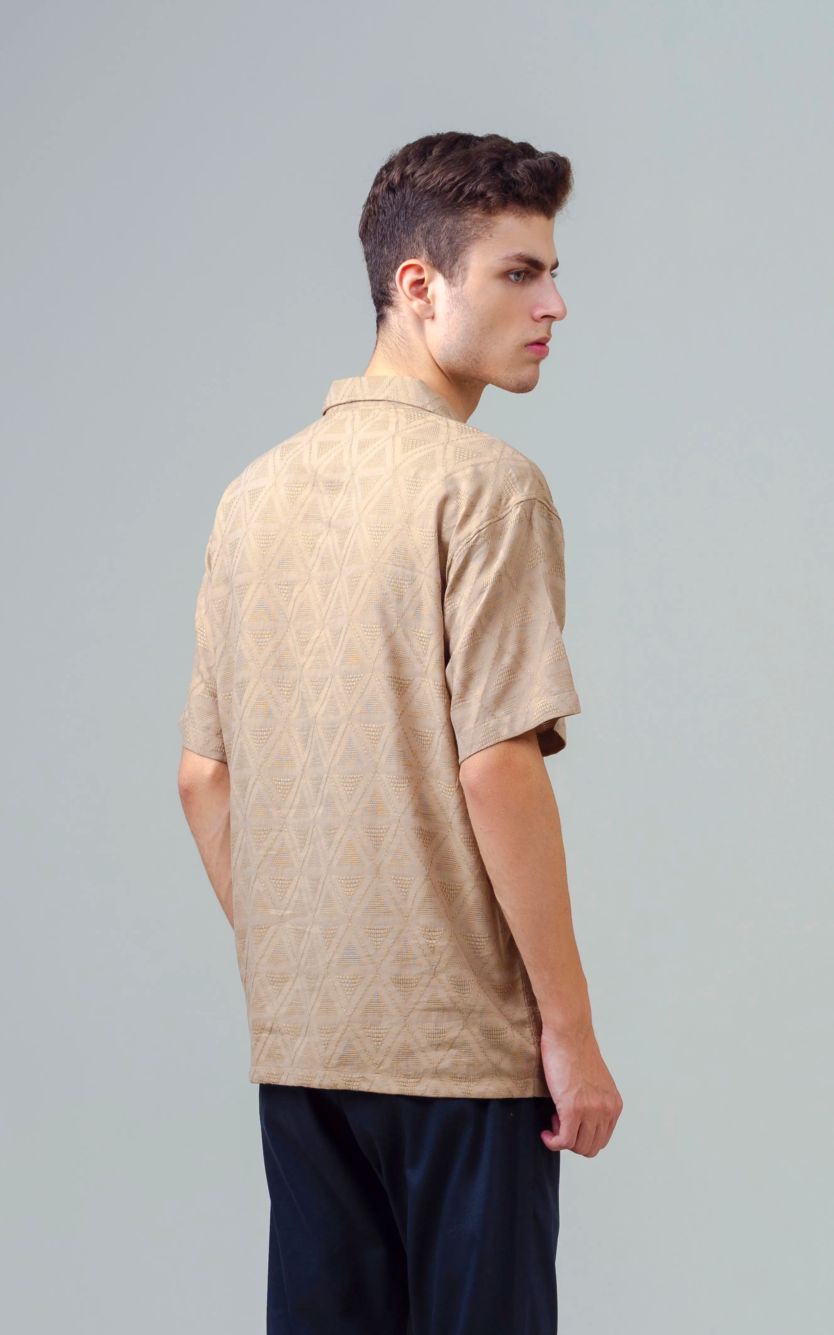 CUBAN COLLAR SHORT SLEEVES SHIRT KHAKI