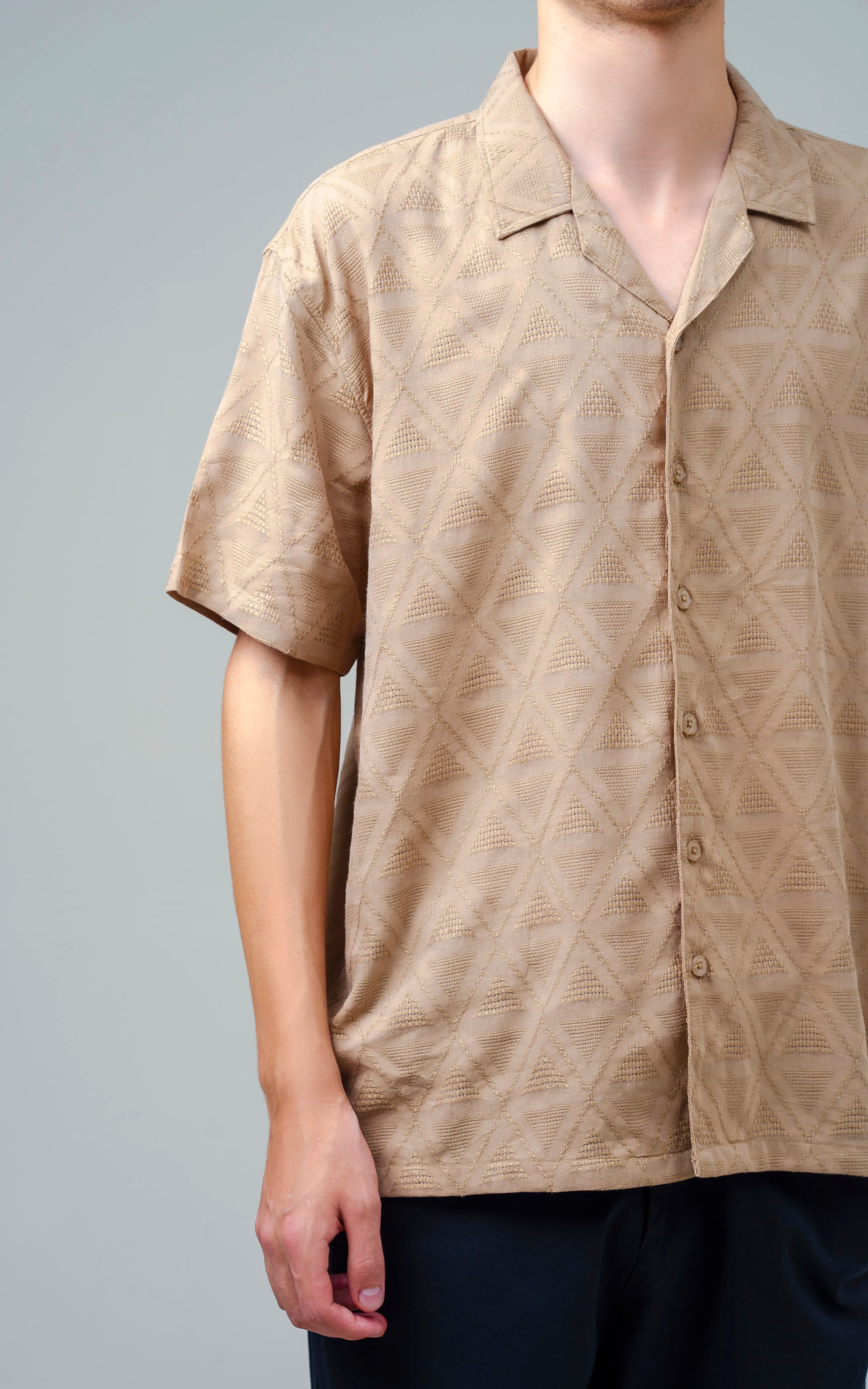 CUBAN COLLAR SHORT SLEEVES SHIRT KHAKI
