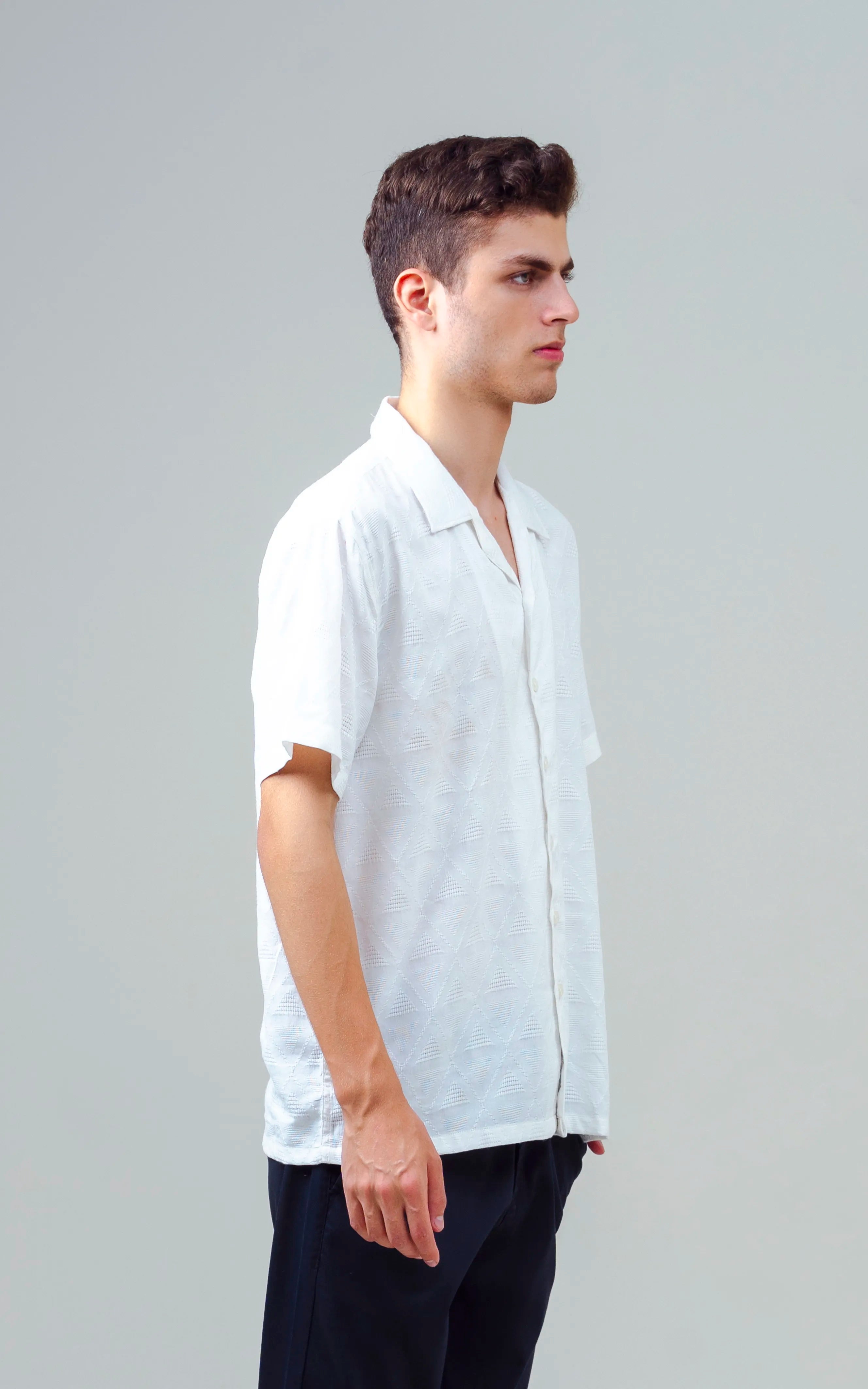 CUBAN COLLAR SHORT SLEEVES SHIRT WHITE