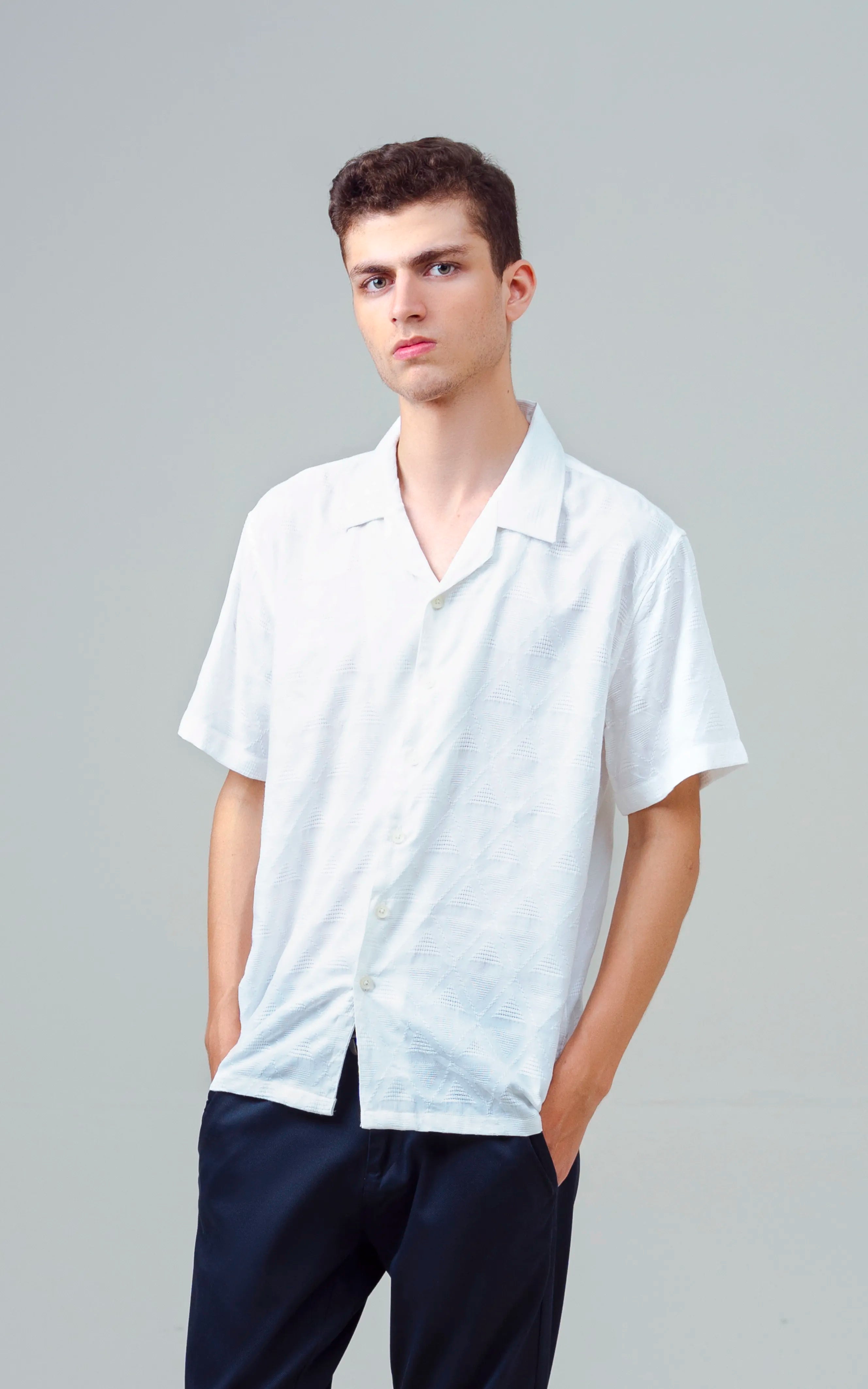 CUBAN COLLAR SHORT SLEEVES SHIRT WHITE