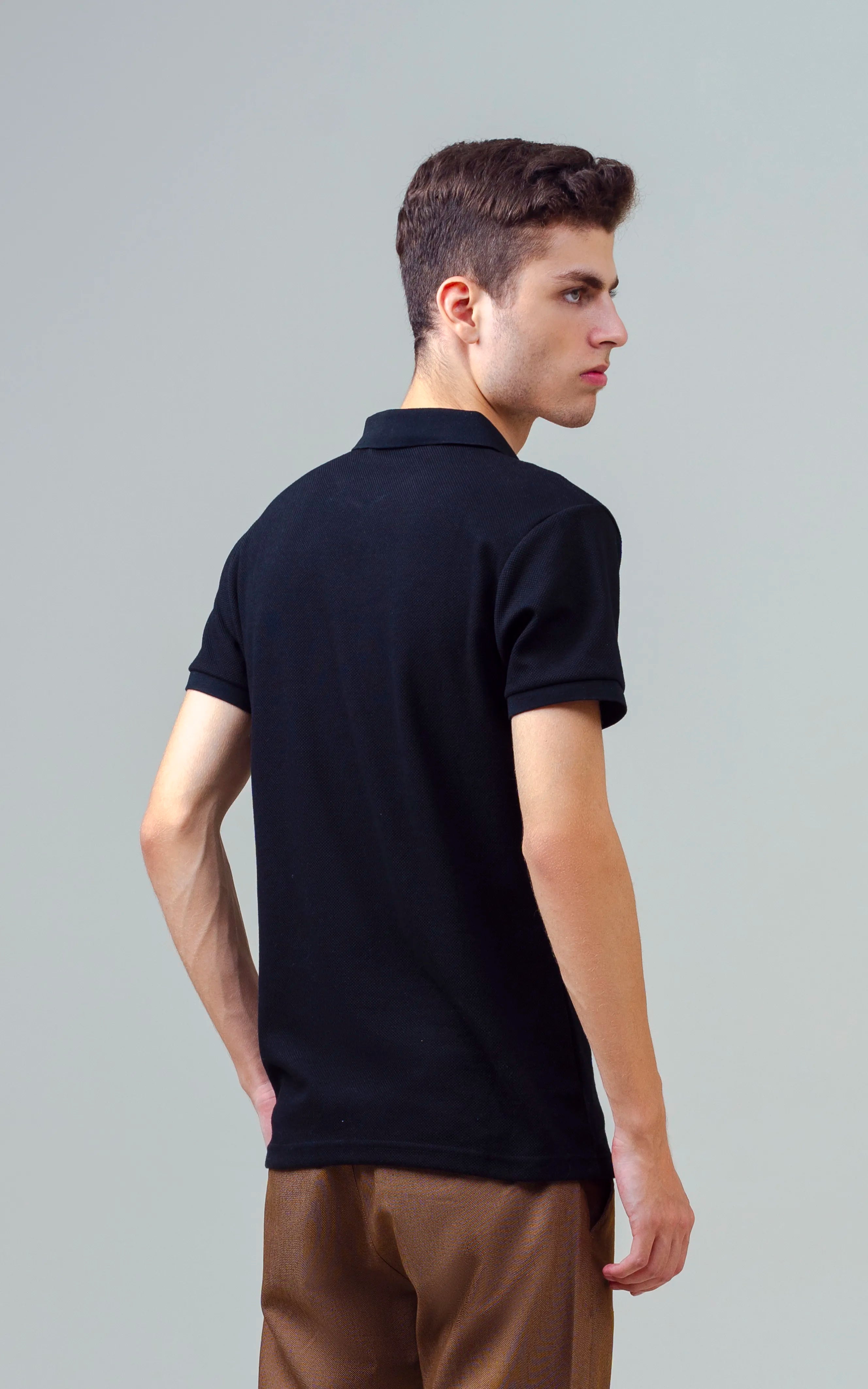 TEXTURED ZIPPER POLO BLACK