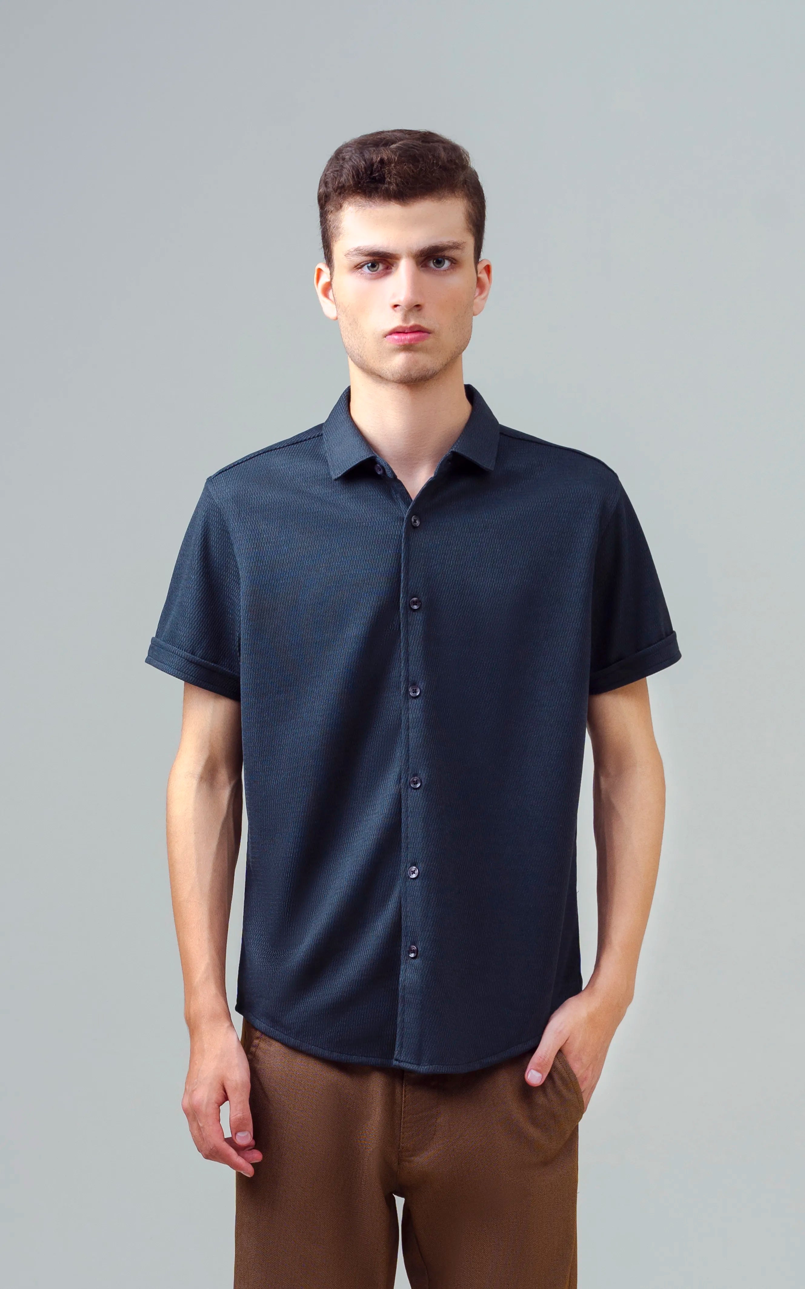 SMART FIT KNIT CASUAL SHIRT DARK GREY