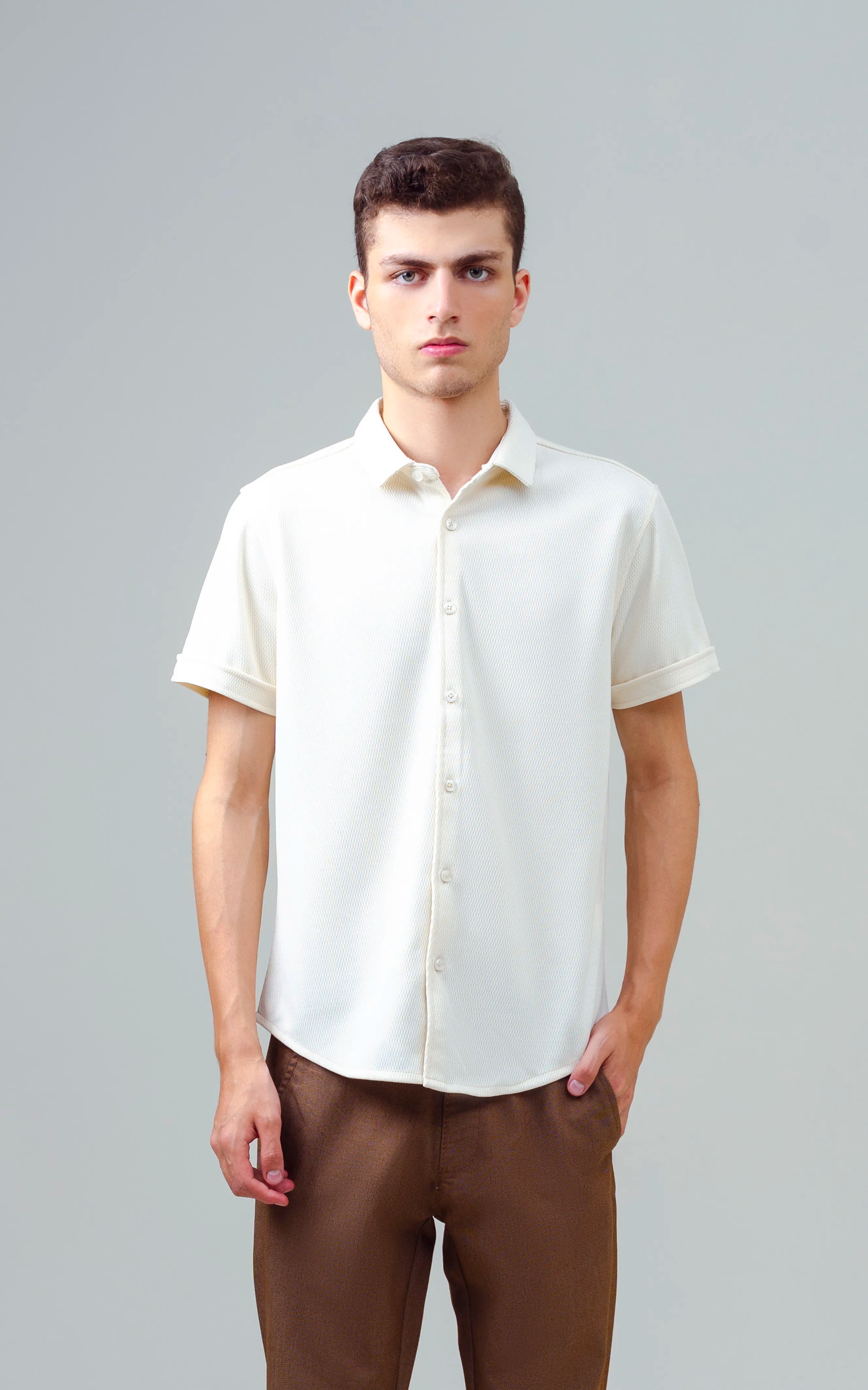 SMART FIT KNIT CASUAL SHIRT BEIGE