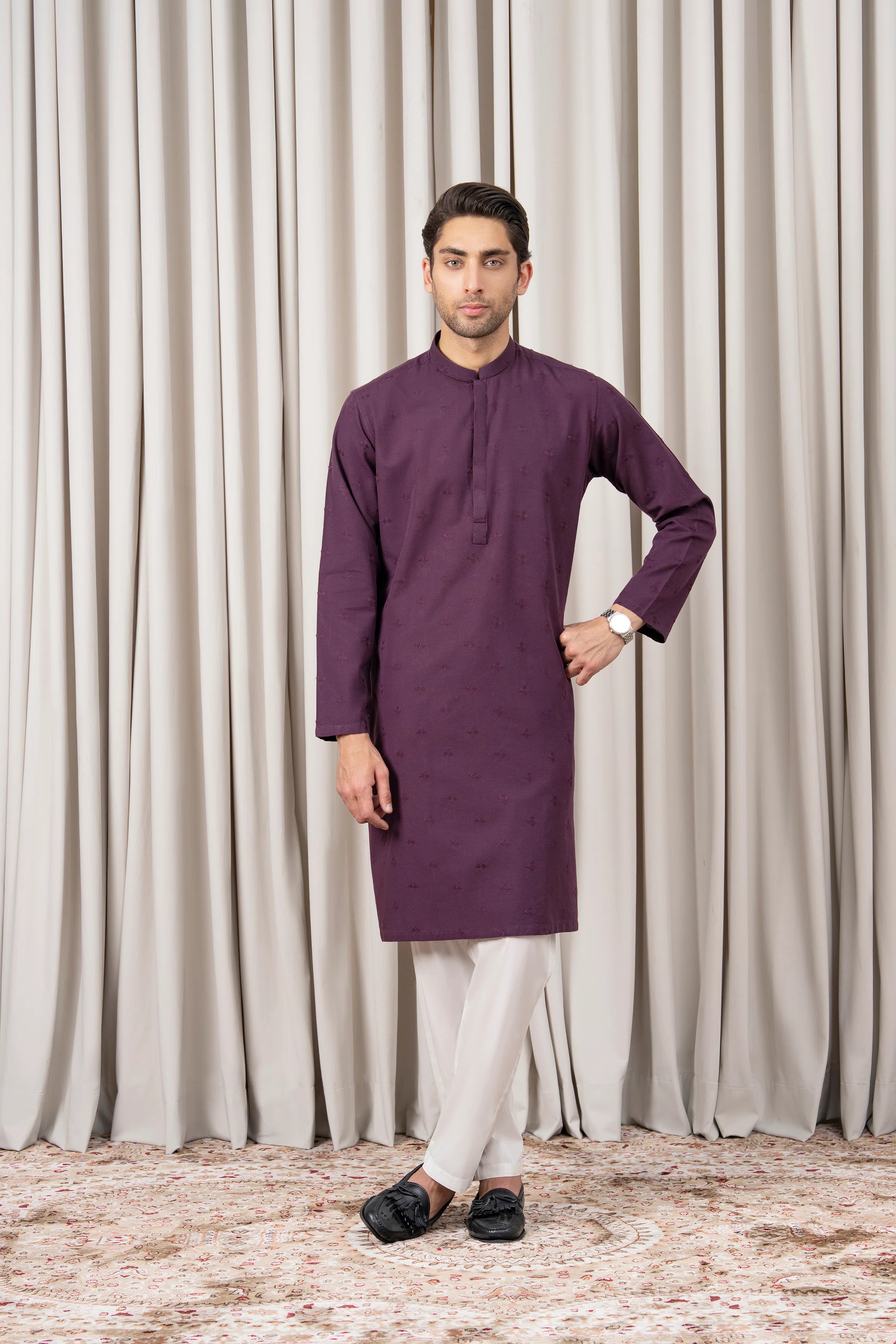 EMBROIDERED KURTA - SIGNATURE COLLECTION PLUM