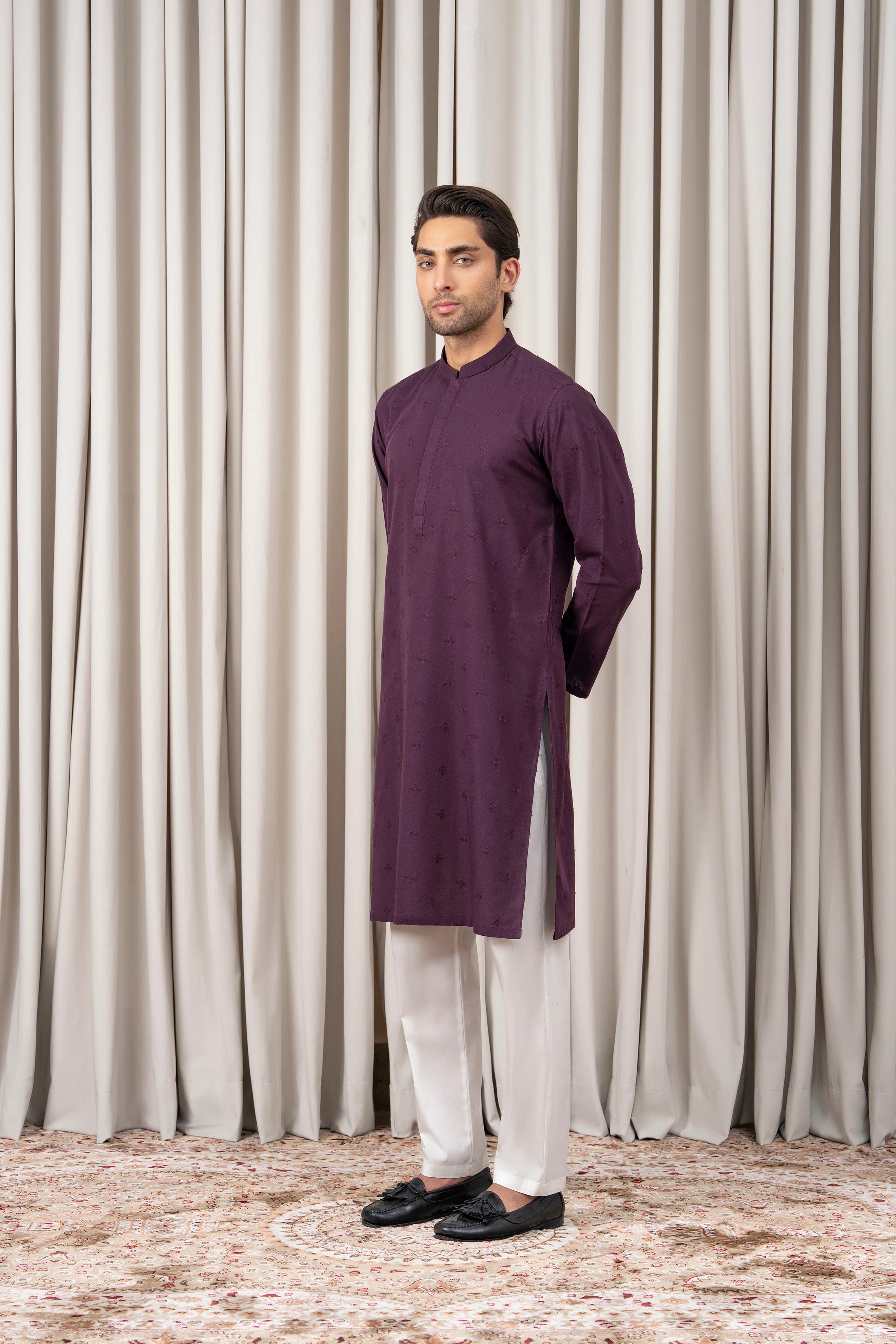 EMBROIDERED KURTA - SIGNATURE COLLECTION PLUM