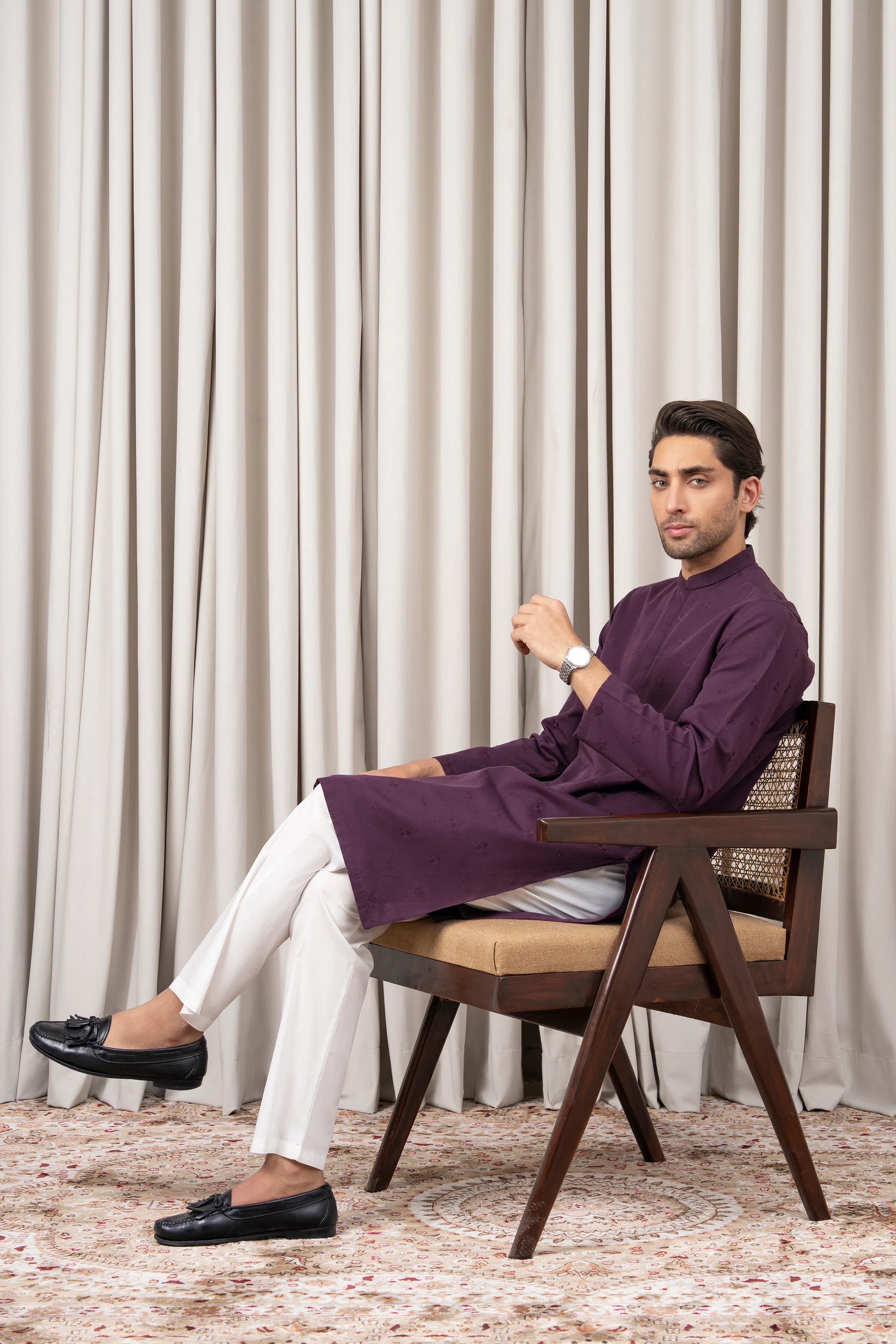 EMBROIDERED KURTA - SIGNATURE COLLECTION PLUM