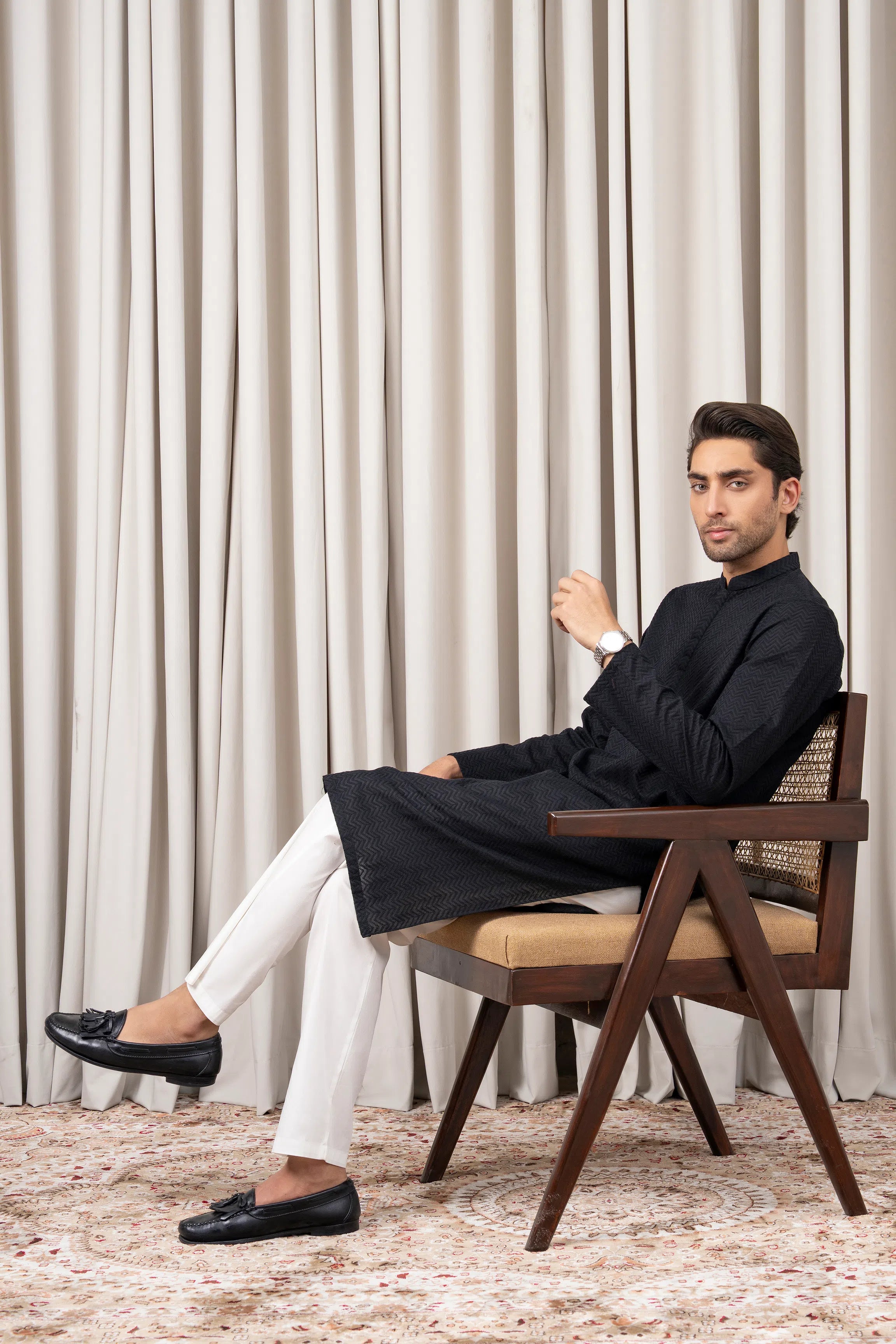 EMBROIDERED KURTA - SIGNATURE COLLECTION BLACK