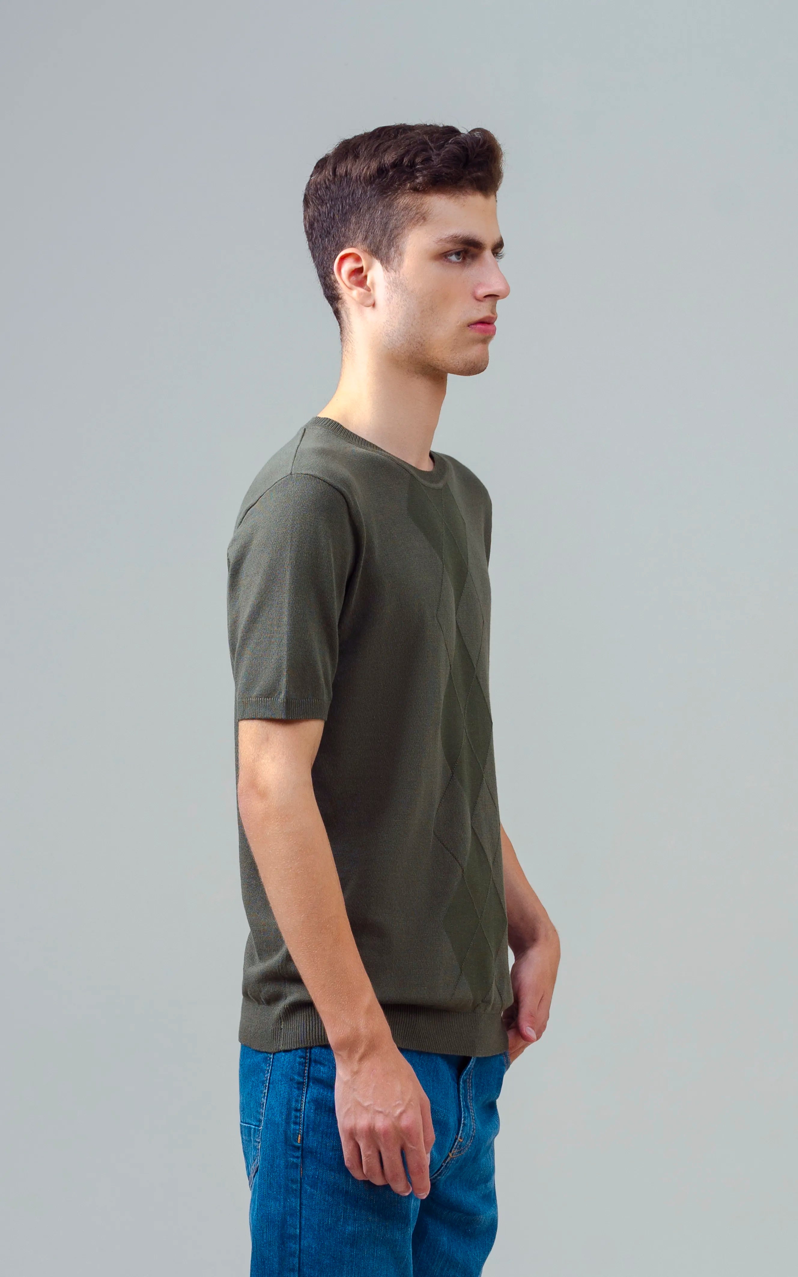 KNITTED CREW NECK T SHIRT OLIVE