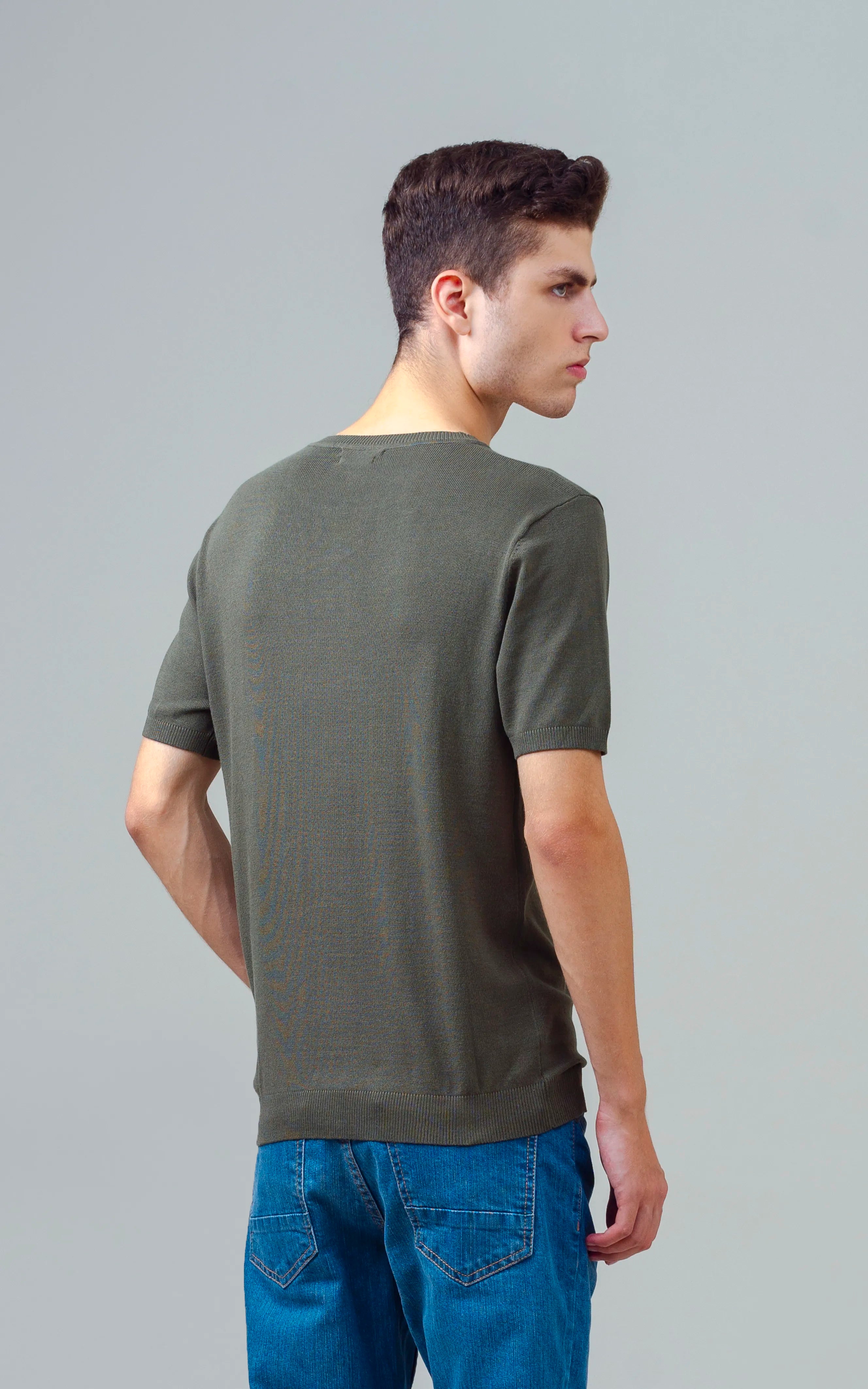 KNITTED CREW NECK T SHIRT OLIVE