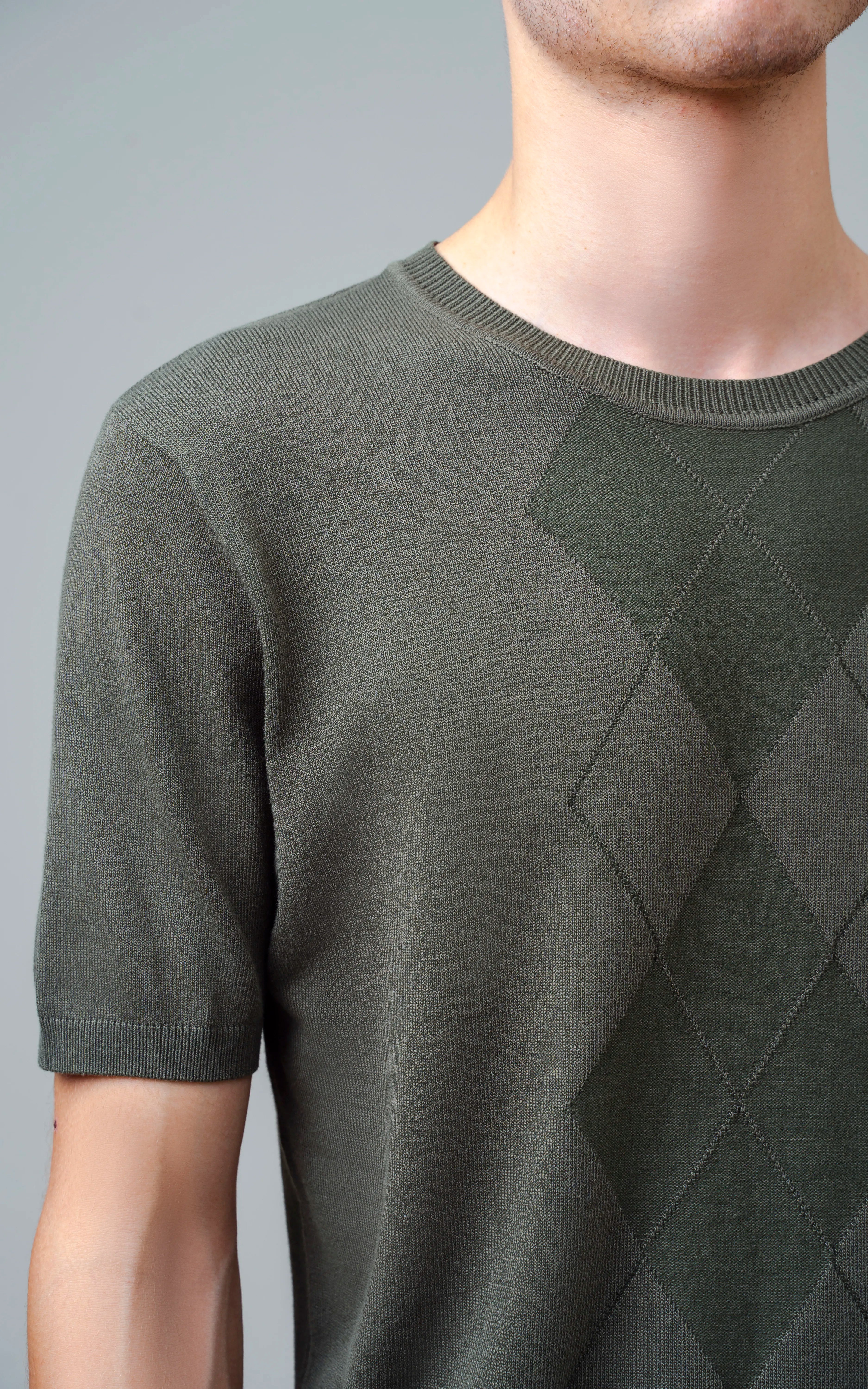 KNITTED CREW NECK T SHIRT OLIVE