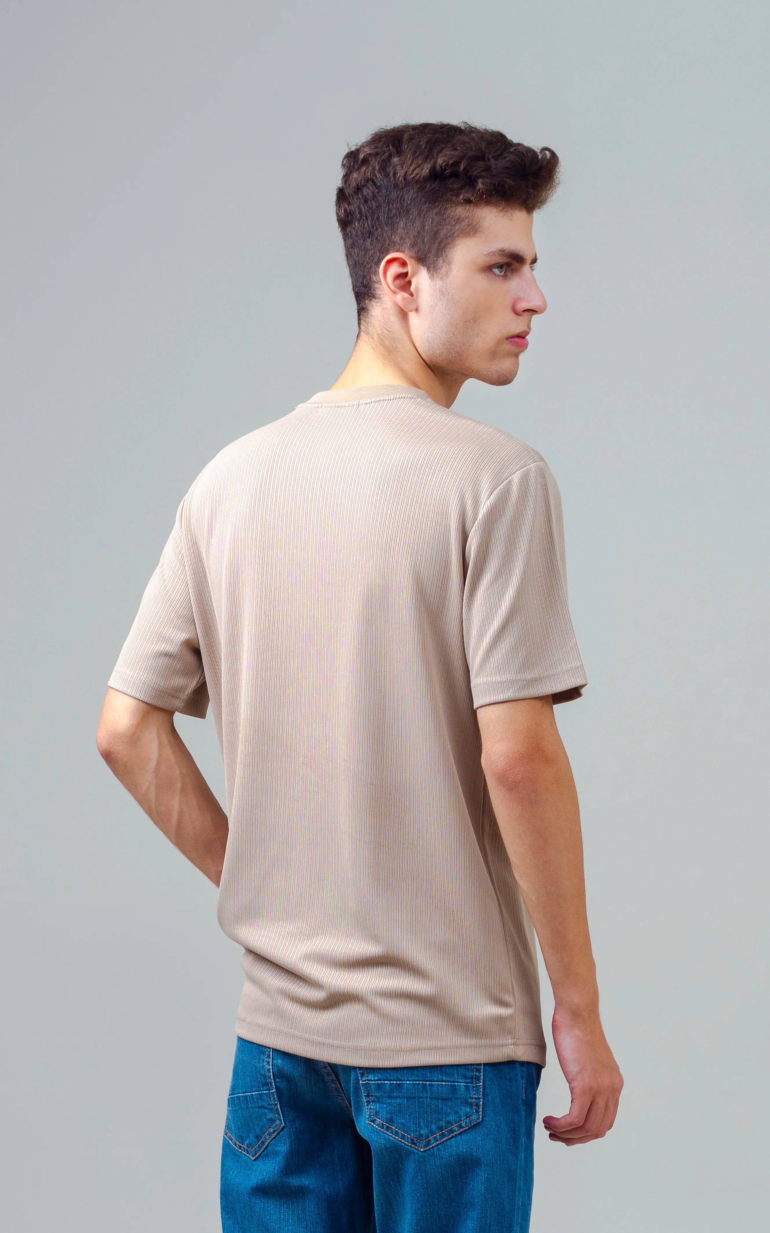 SELF STRIPED CREW NECK T SHIRT KHAKI