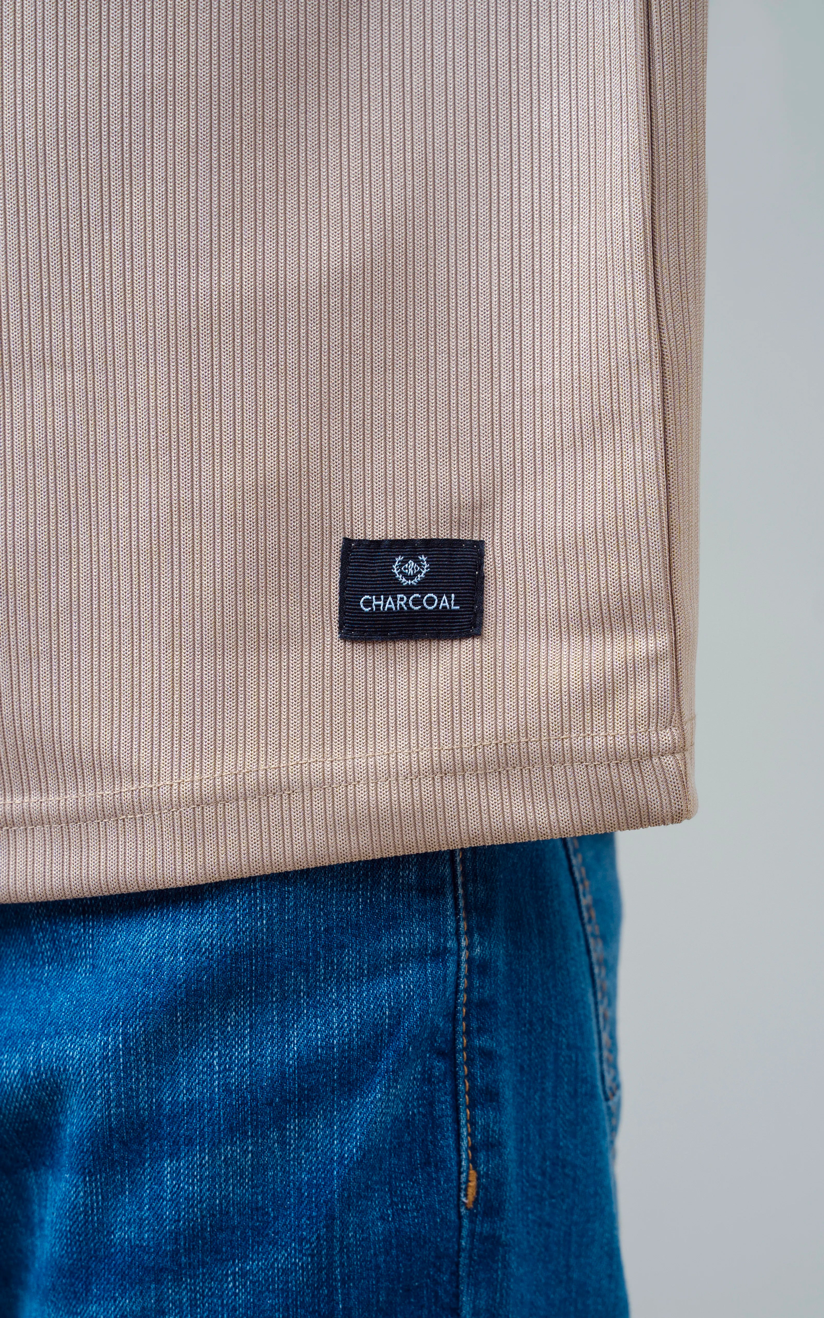 SELF STRIPED CREW NECK T SHIRT KHAKI