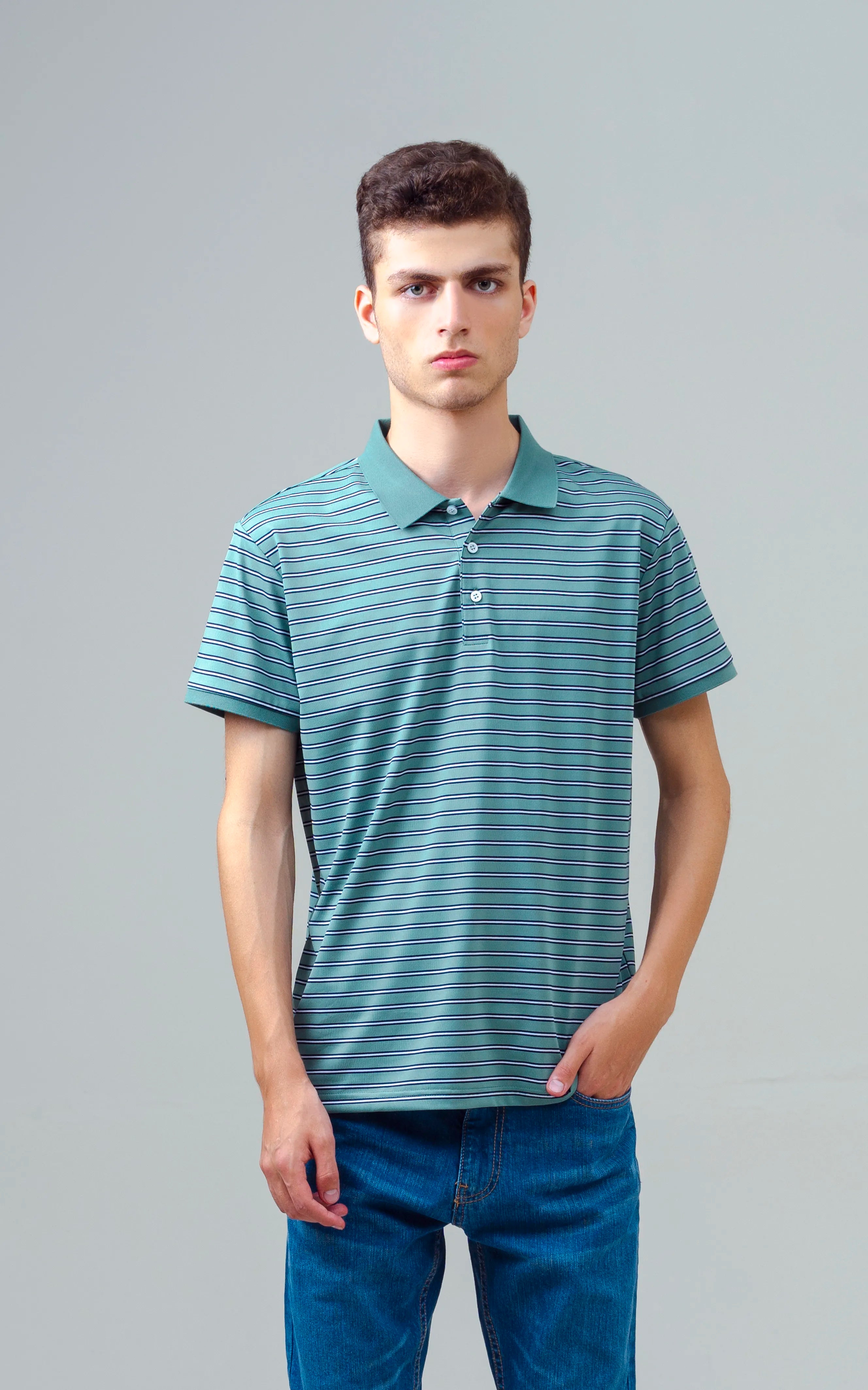 EXECUTIVE STRIPED POLO GREEN