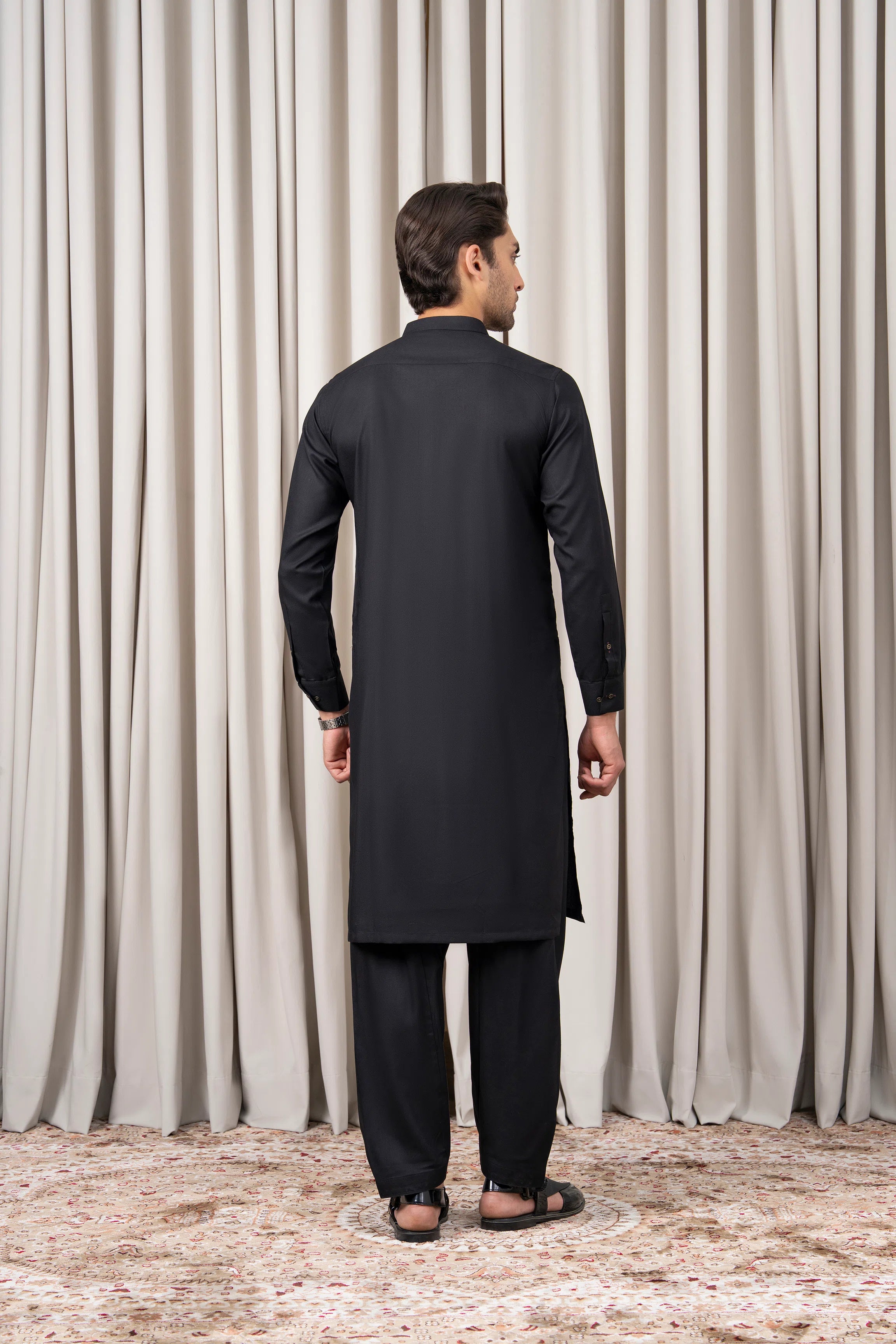 TEXTURED BLENDED KAMEEZ SHALWAR - SIGNATURE COLLECTION BLACK