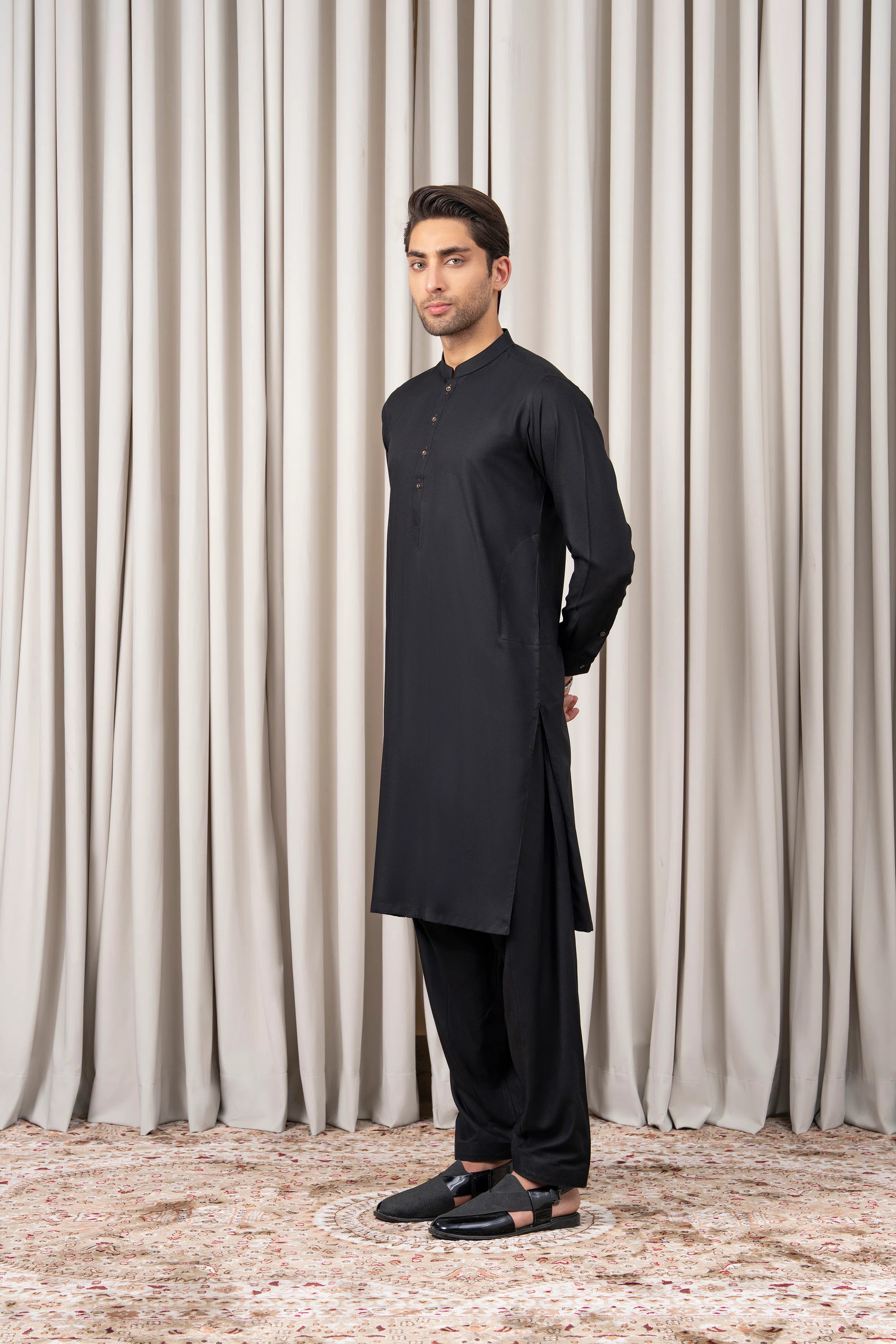 TEXTURED BLENDED KAMEEZ SHALWAR - SIGNATURE COLLECTION BLACK