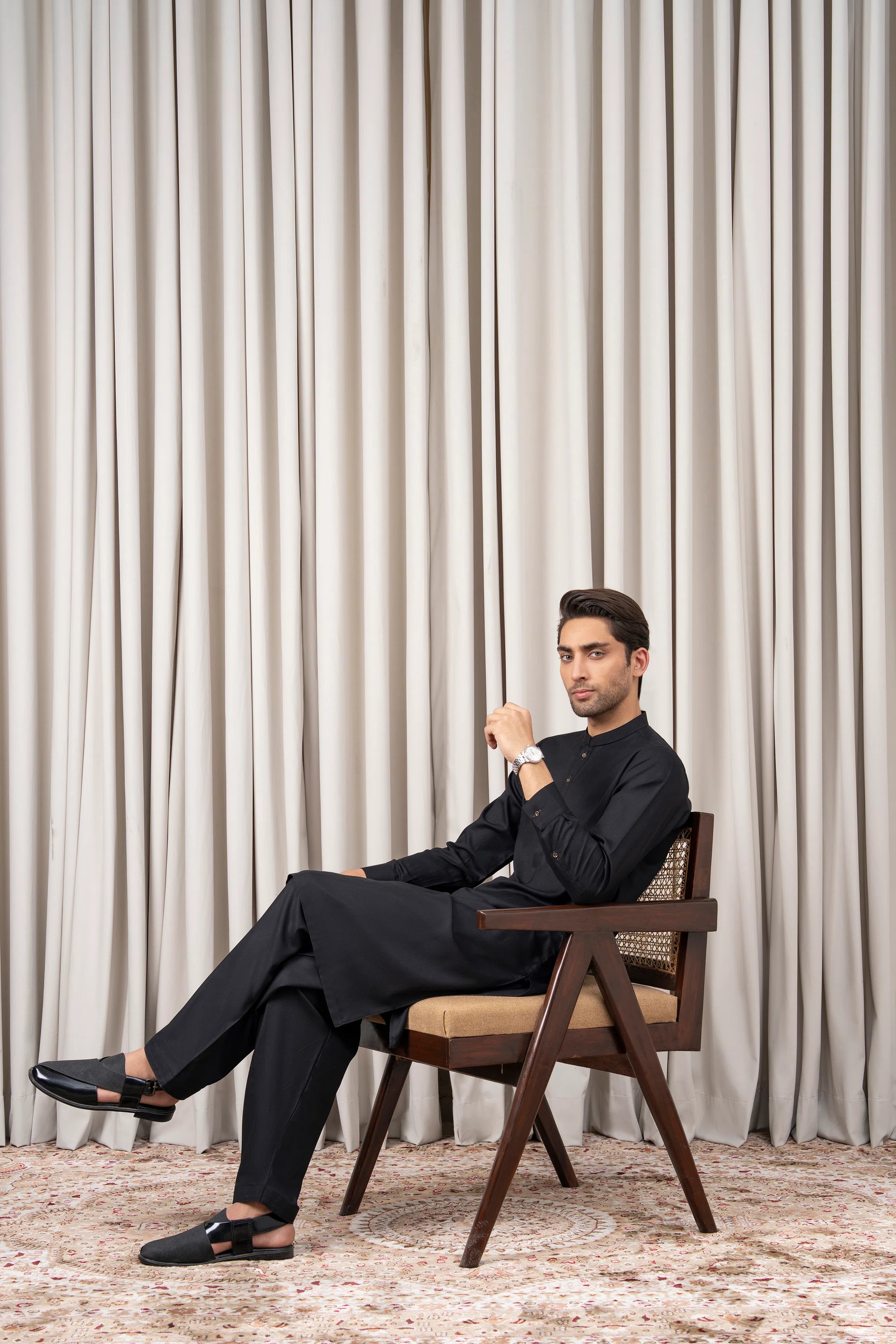 TEXTURED BLENDED KAMEEZ SHALWAR - SIGNATURE COLLECTION BLACK