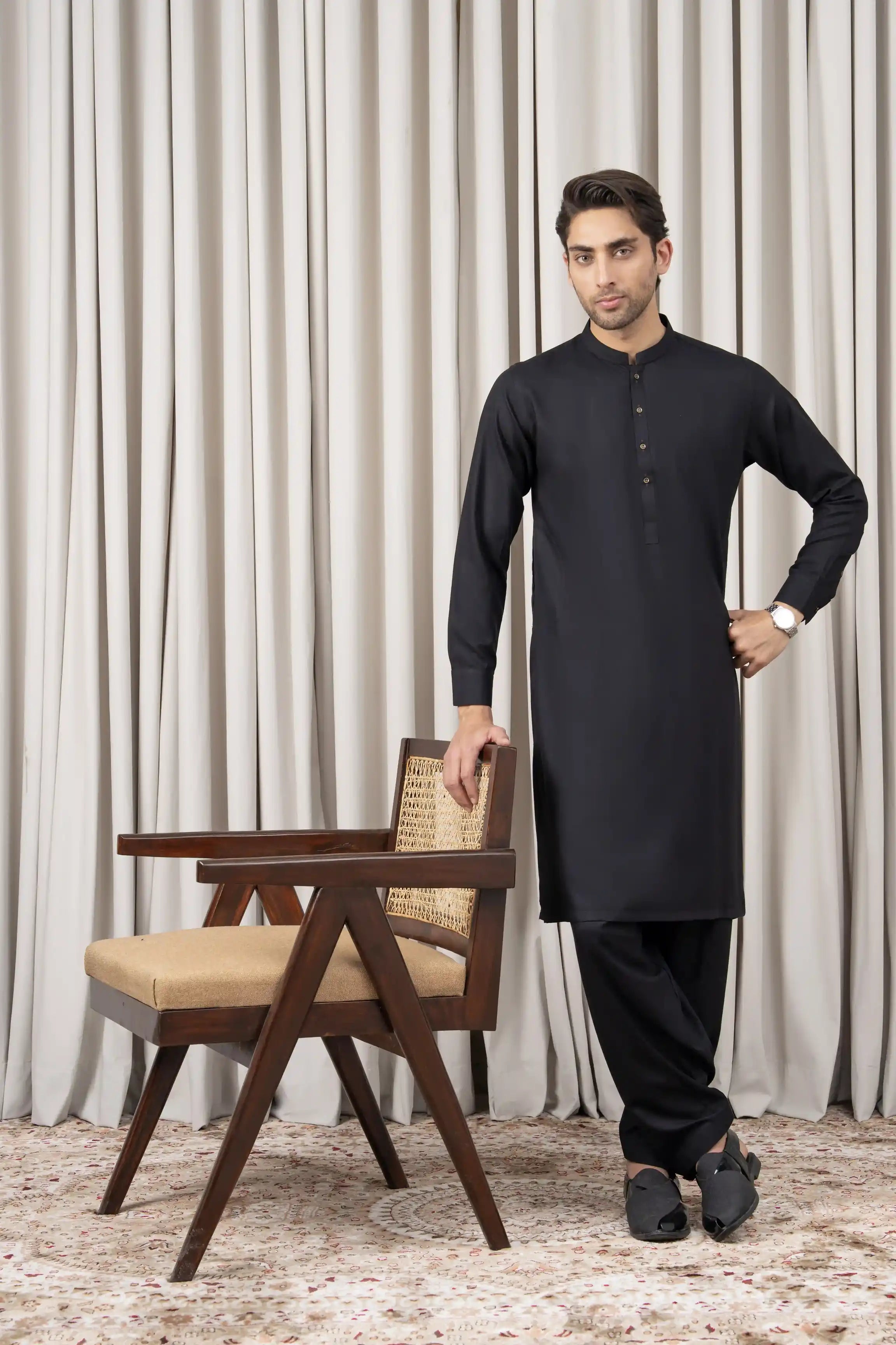 TEXTURED BLENDED KAMEEZ SHALWAR - SIGNATURE COLLECTION BLACK