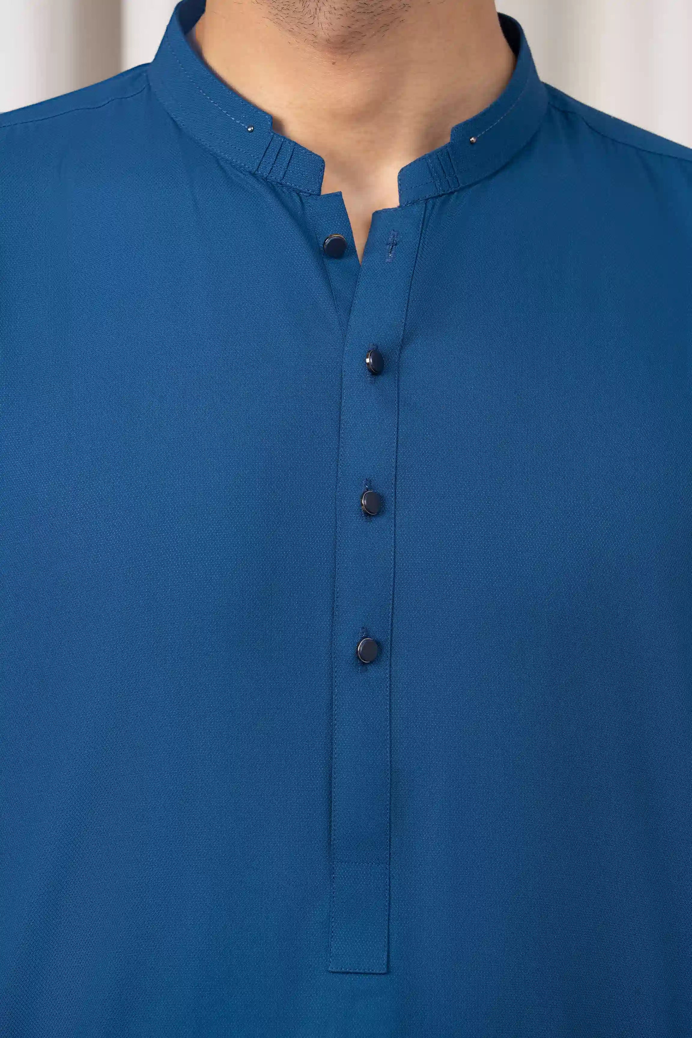 TEXTURED BLENDED KAMEEZ SHALWAR - SIGNATURE COLLECTION CERULEAN BLUE