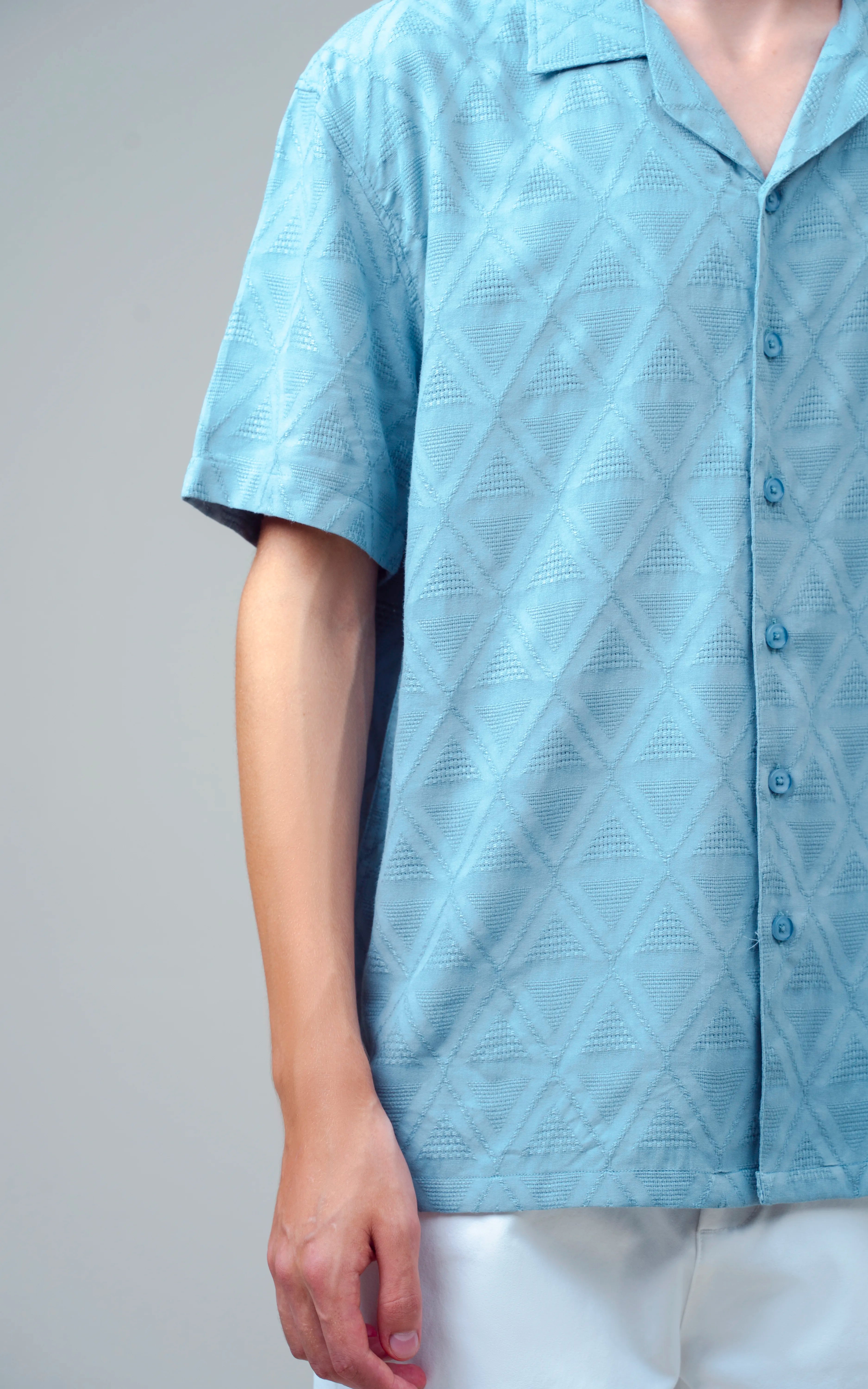 CUBAN COLLAR SHORT SLEEVES SHIRT AQUA BLUE