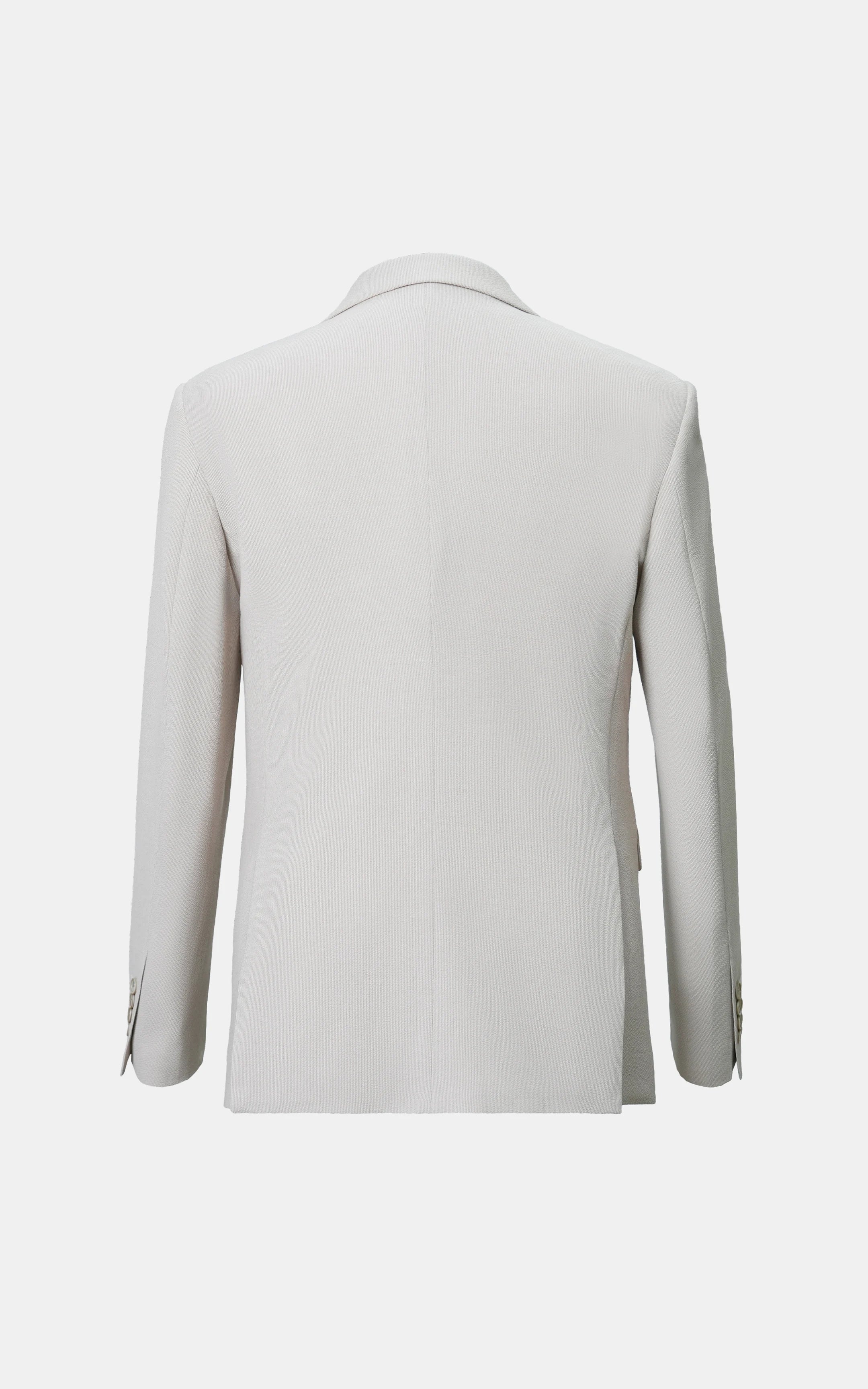 Beige casual coat back view with single vent and tailored shoulder seams
