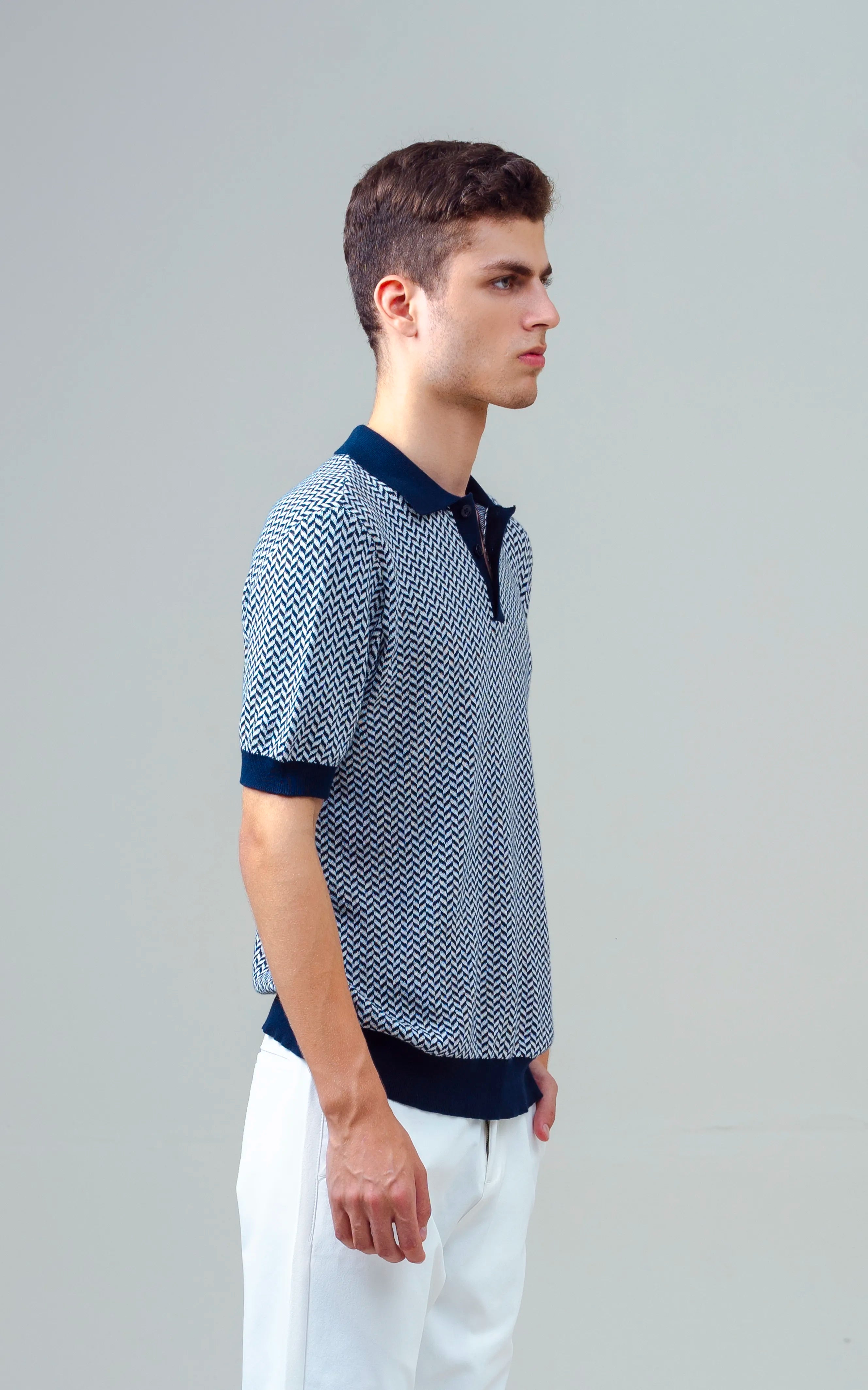 KNITTED JACQUARD POLO SHIRT NAVY