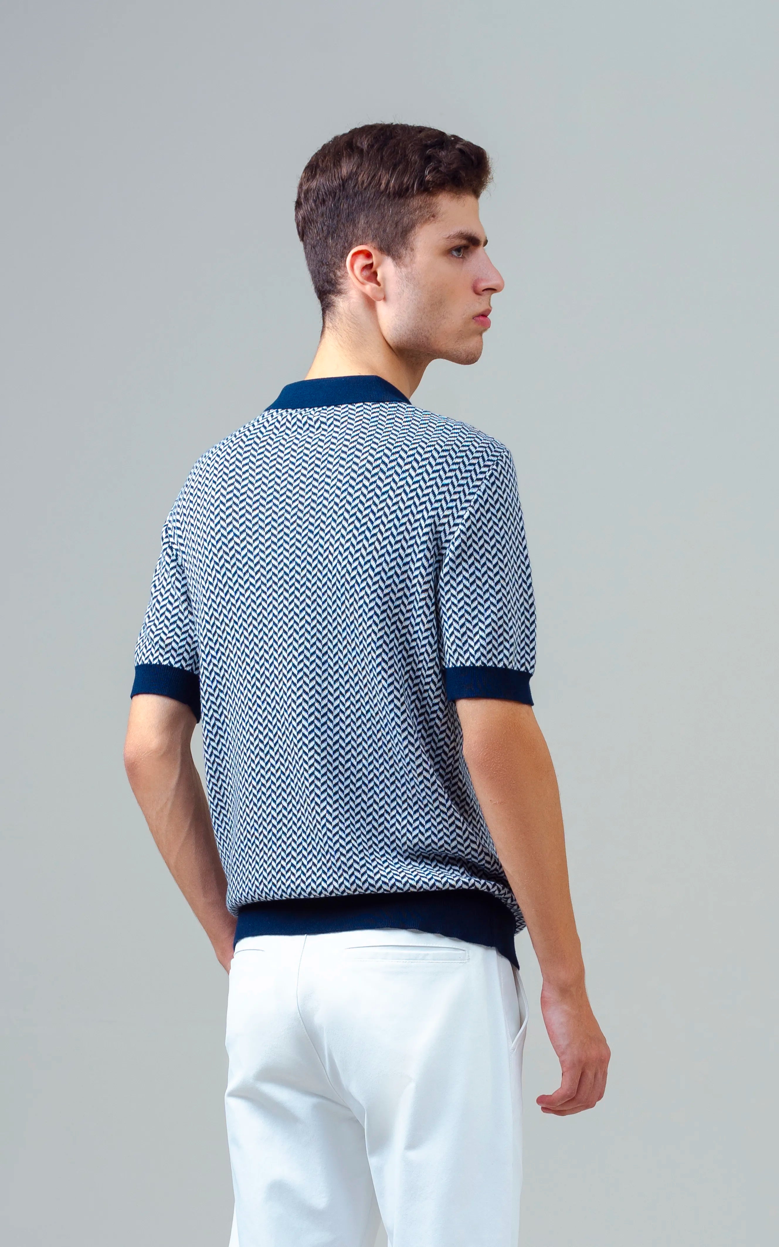 KNITTED JACQUARD POLO SHIRT NAVY
