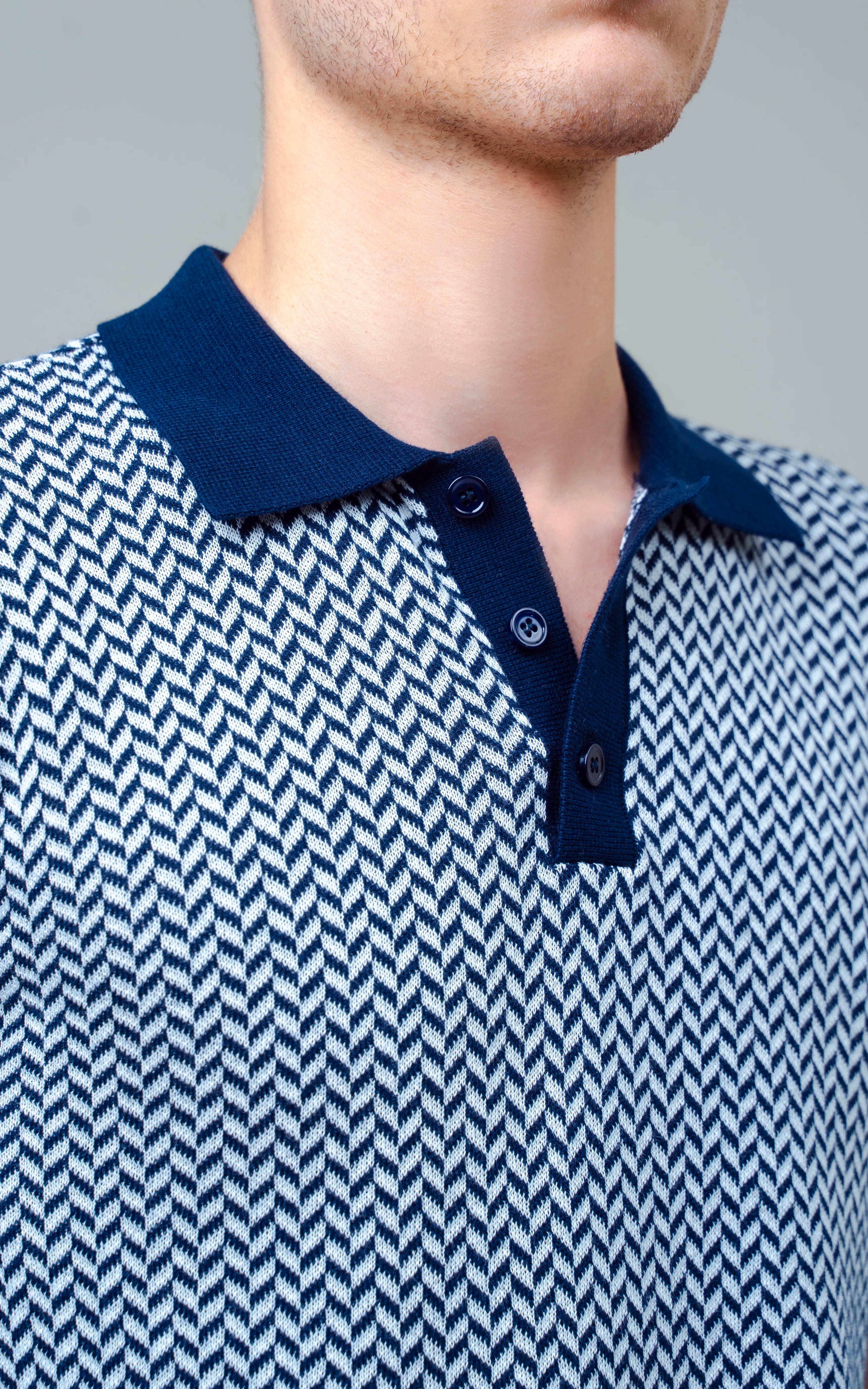 KNITTED JACQUARD POLO SHIRT NAVY
