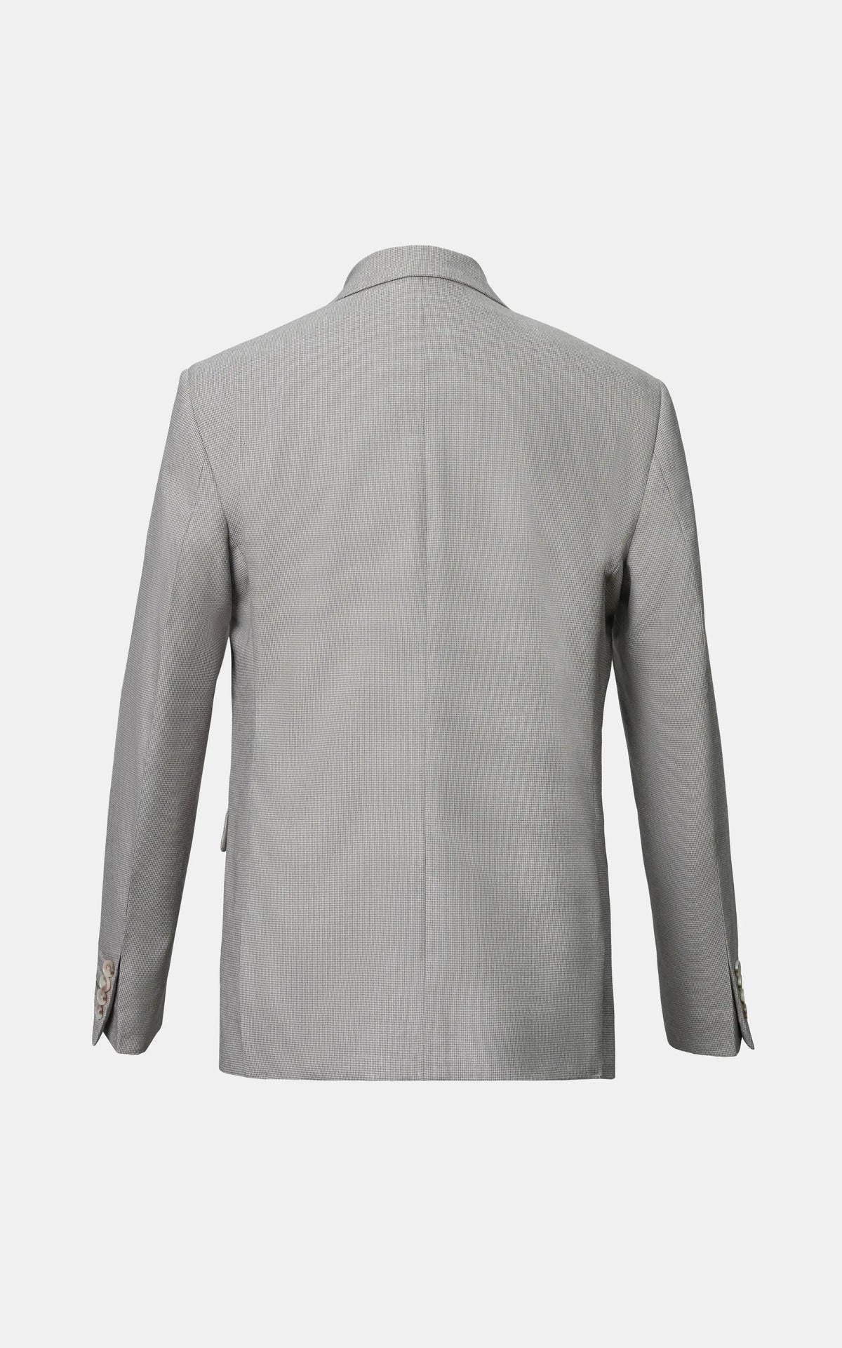 Khaki check casual coat, back view with shoulder seam and rear vent openings
