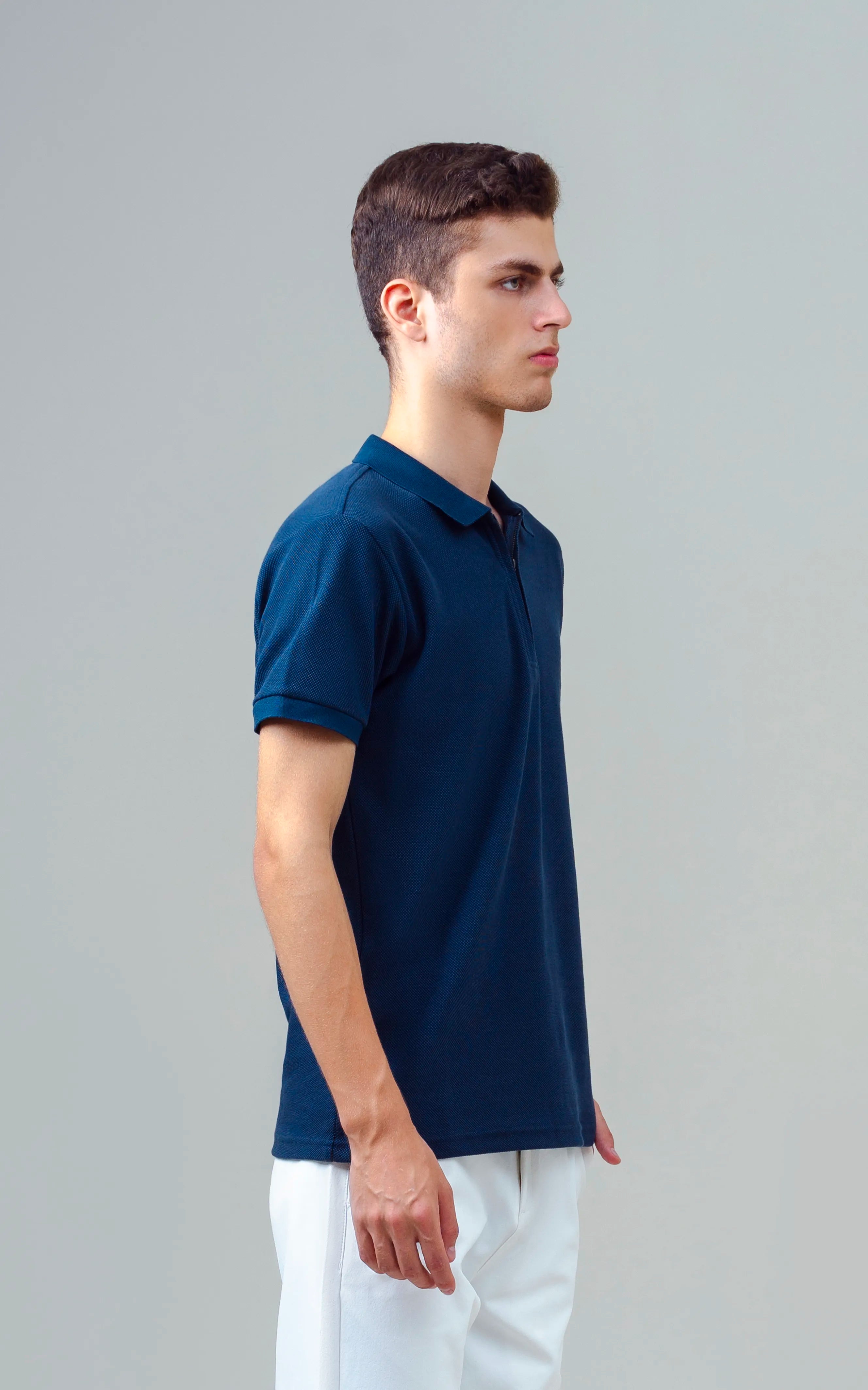 TEXTURED ZIPPER POLO NAVY