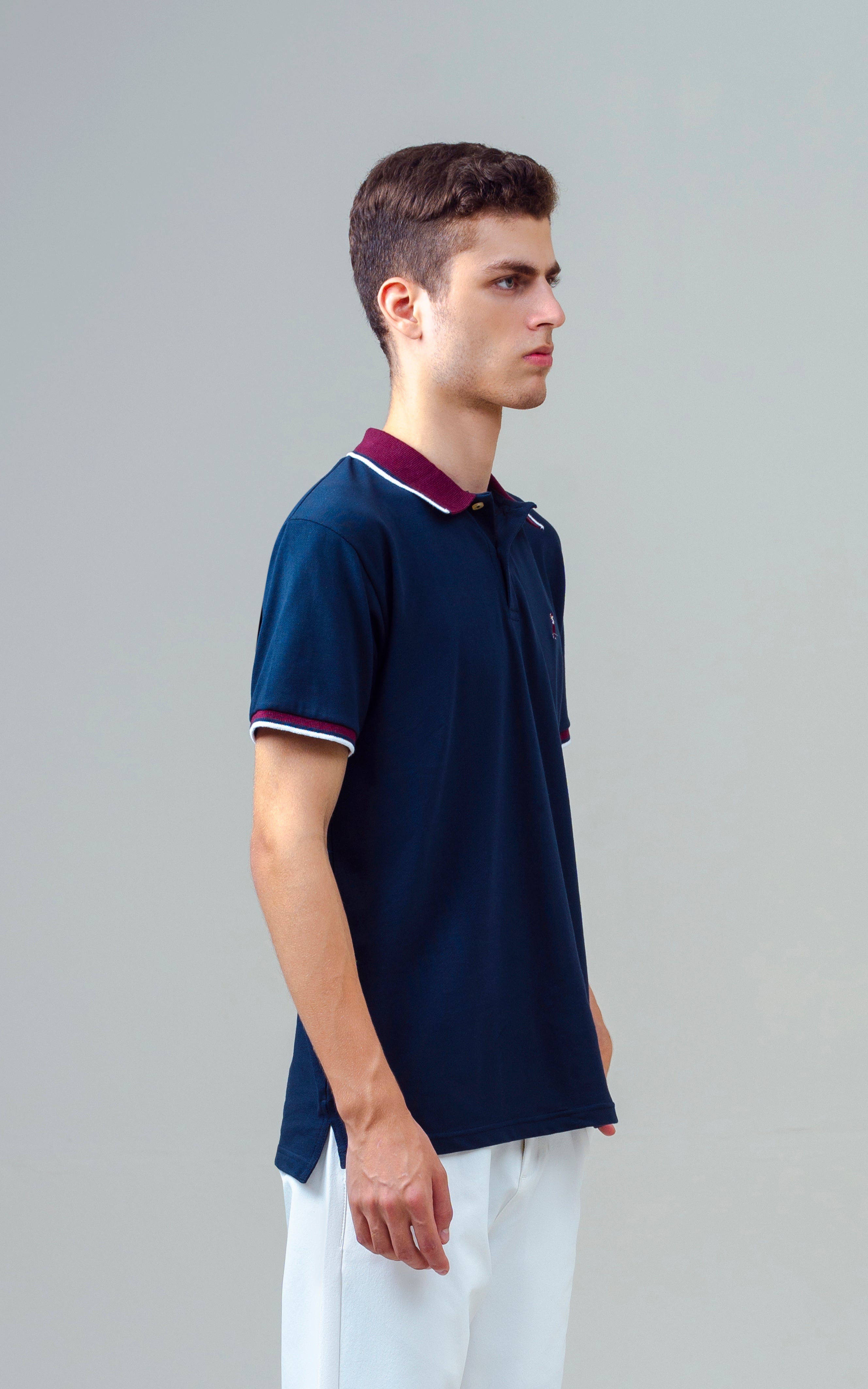 CONTRAST TIPPING COLLAR POLO SHIRT NAVY