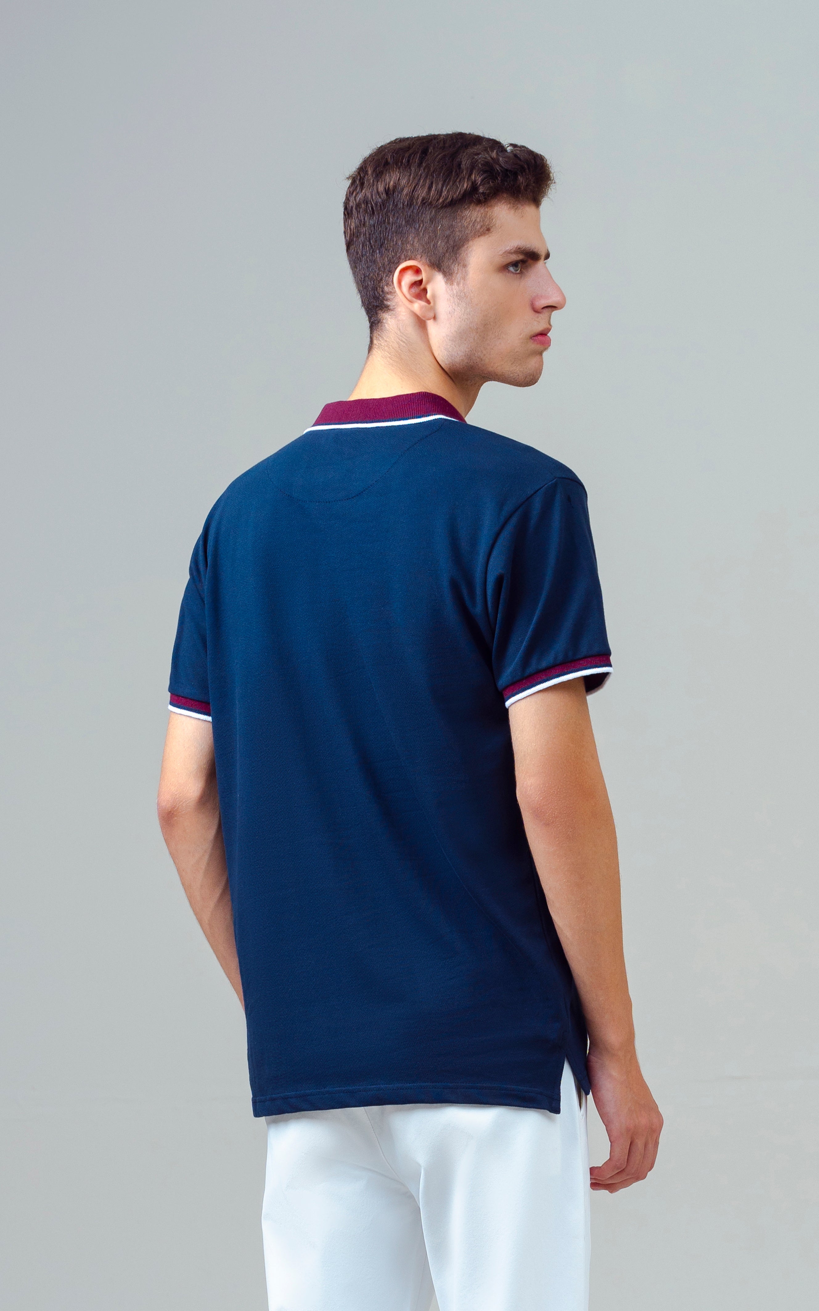 CONTRAST TIPPING COLLAR POLO SHIRT NAVY