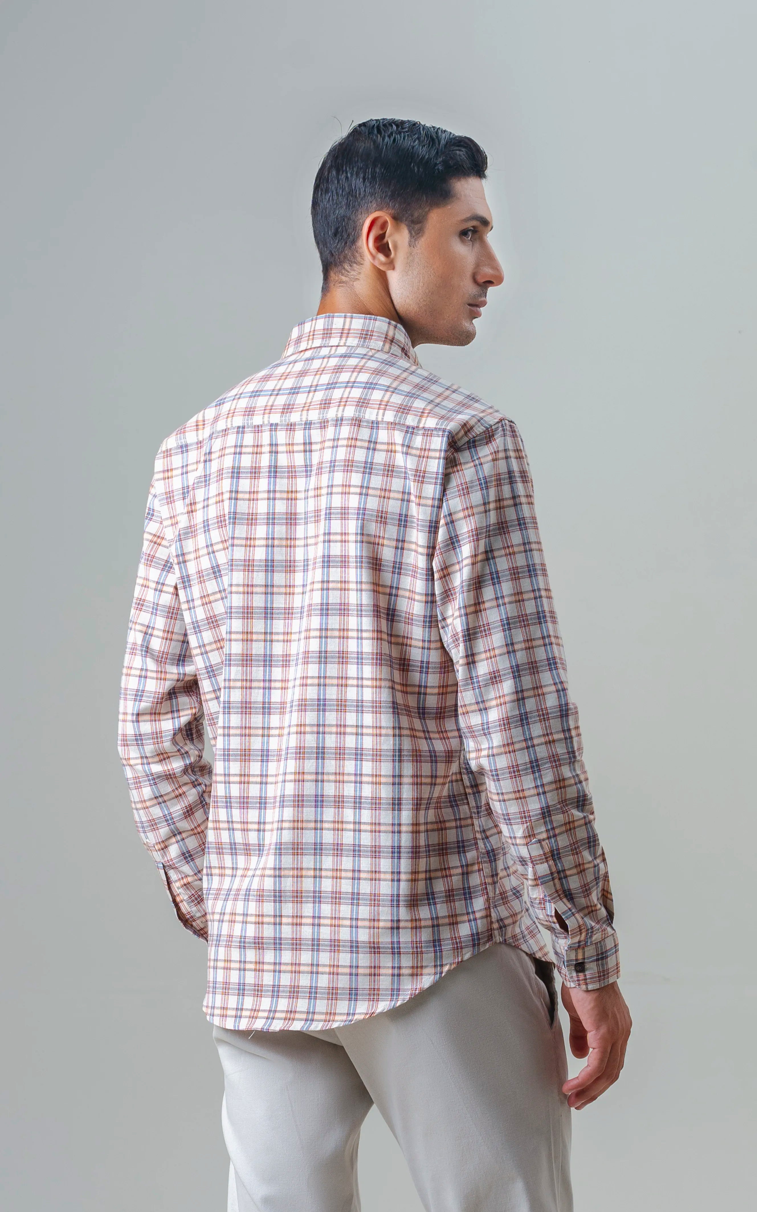 SMART FIT CHECKED CASUAL SHIRT KHAKI RUST