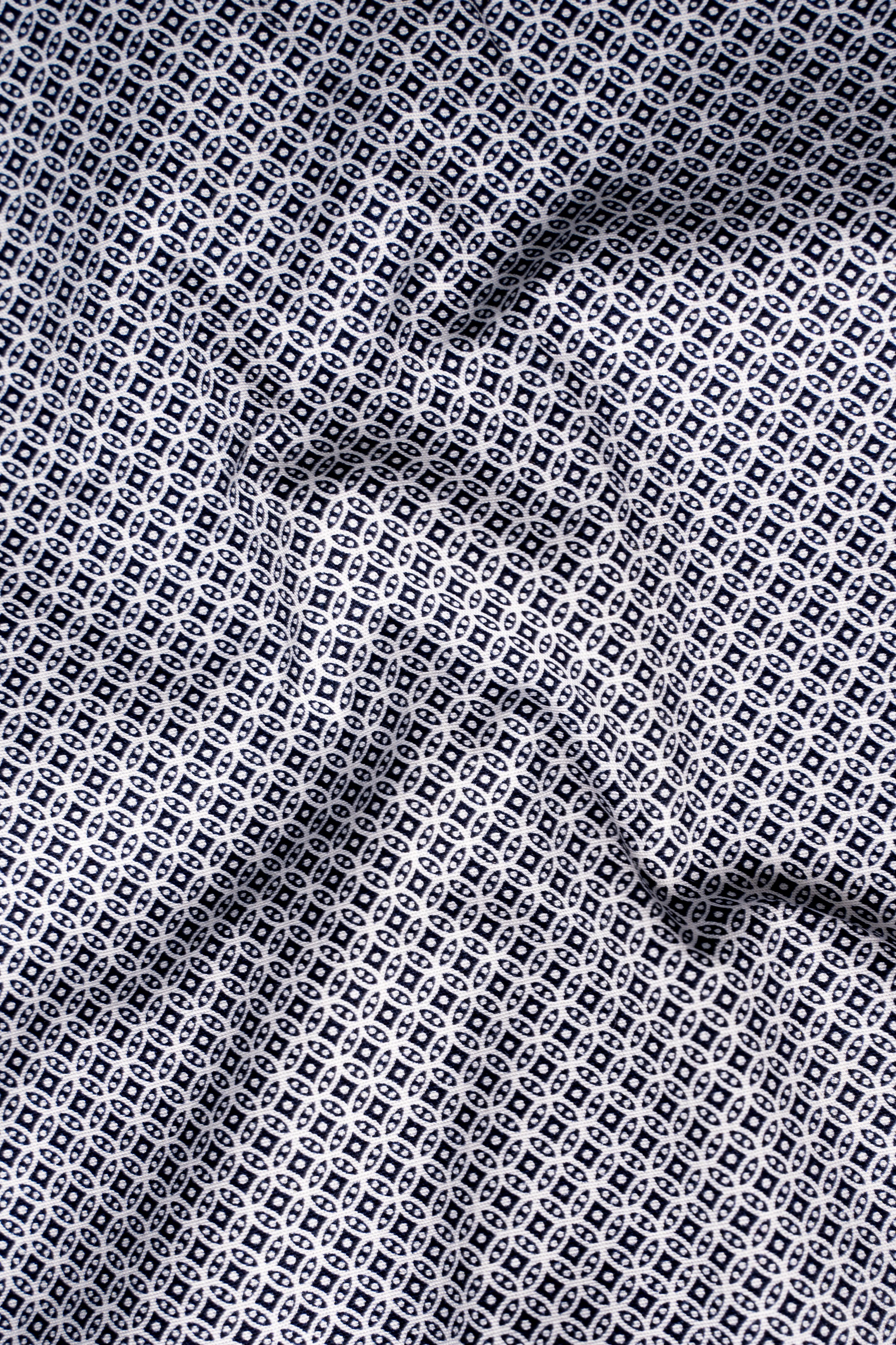 Men's dress shirt fabric, navy and white geometric micro pattern