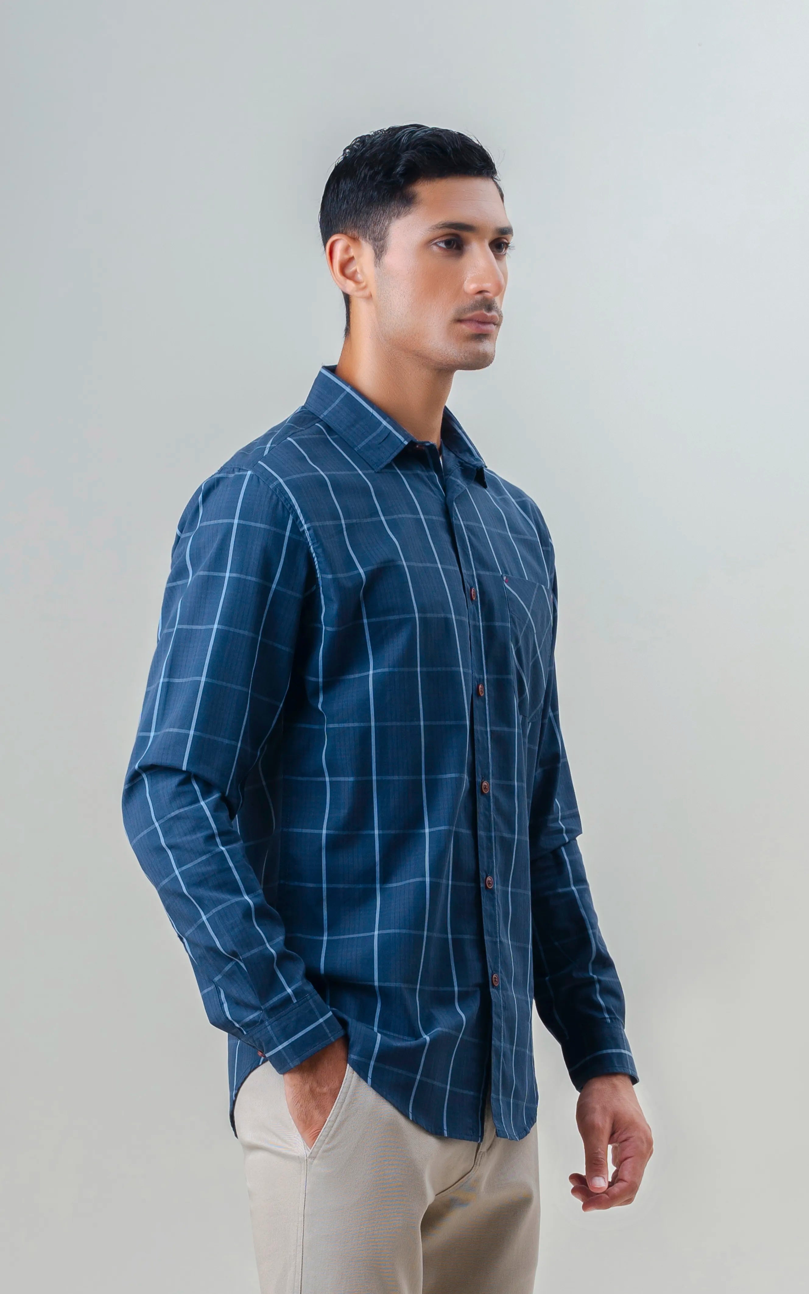 SMART FIT CHECKED SHIRT DARK NAVY CHECK