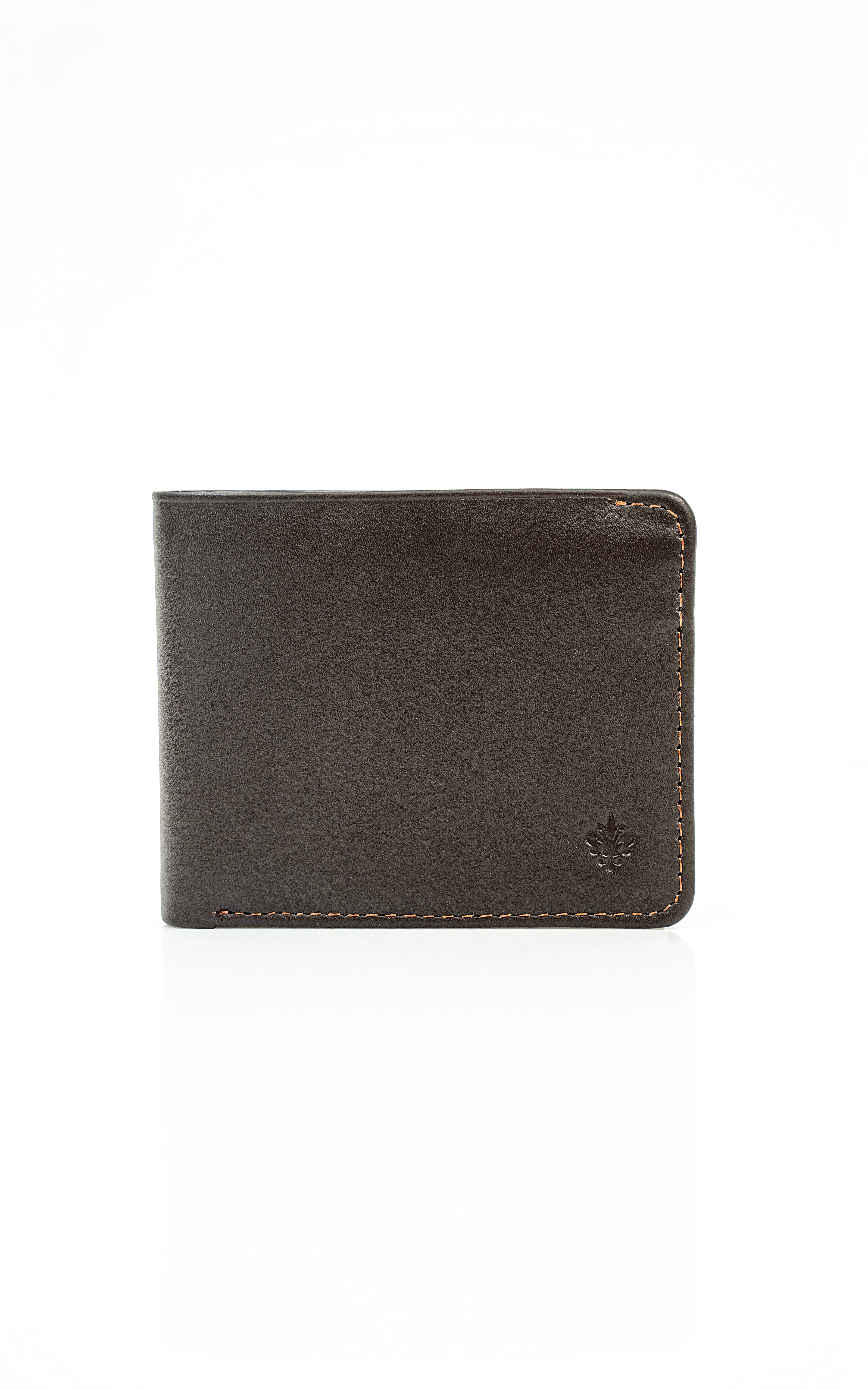 Bifold wallet in dark brown with contrast stitching